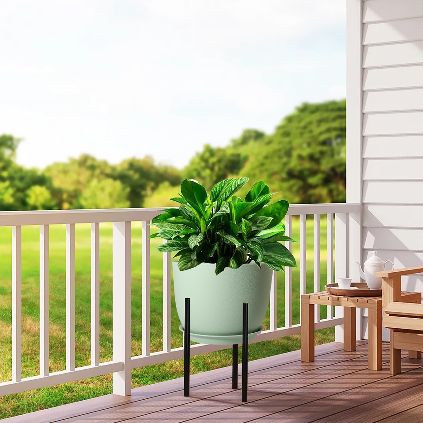12/10/9 Inch Large Modern Plant Pots - Plastic Planters with Drainage Holes & Saucers for Indoor Outdoor Plants, Flowers, Herbs - Perfect for Home, Garden, Patio, and Office Decor