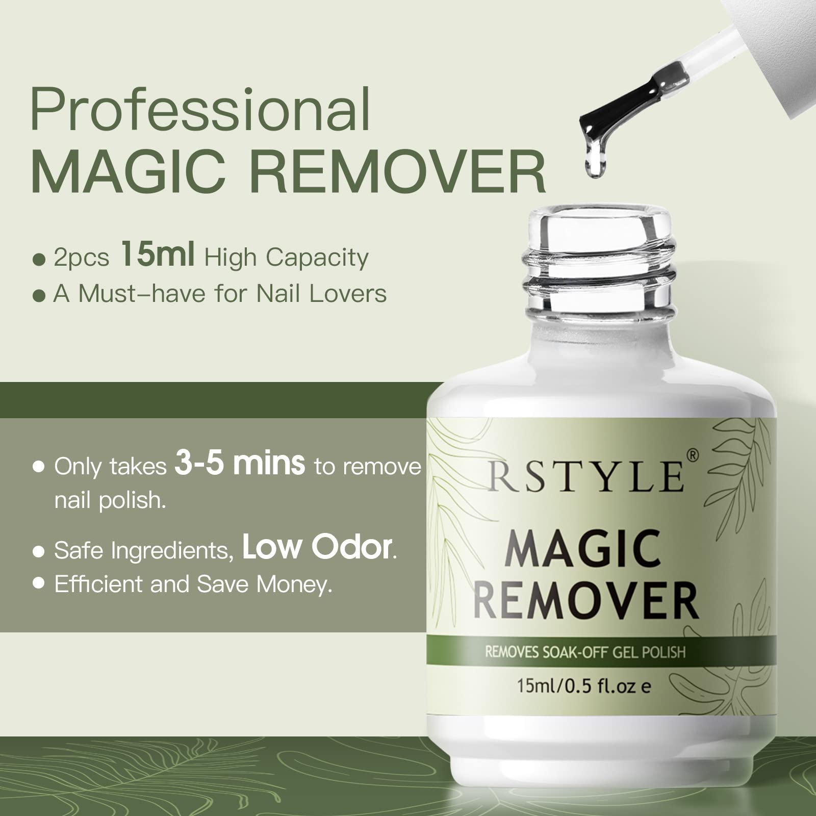 RSTYLE Shellac & Gel Nail Polish Remover - Quick Soaking Solution for Natural Nails - 2x15ml Bottles - Perfect for Salon & Home Nail Art Care