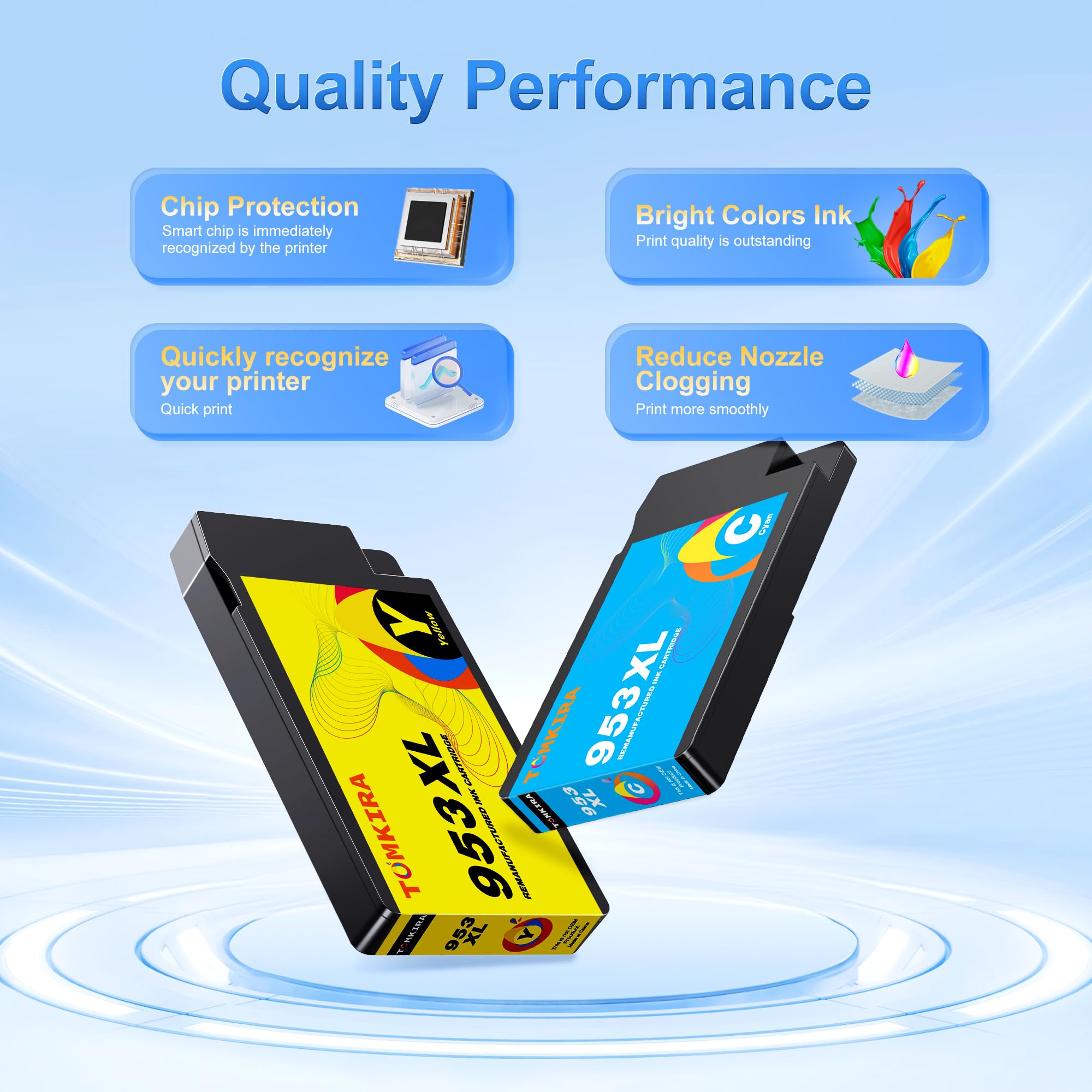 TOMKIRA 953XL Ink Cartridges Replacement for HP Officejet Pro 7740 7720 8710 7730 8715 8725 8720 8210 Printers - Multipack (1 Black, 1 Cyan, 1 Magenta, 1 Yellow) - High Yield Remanufactured Ink for Home & Office Printing