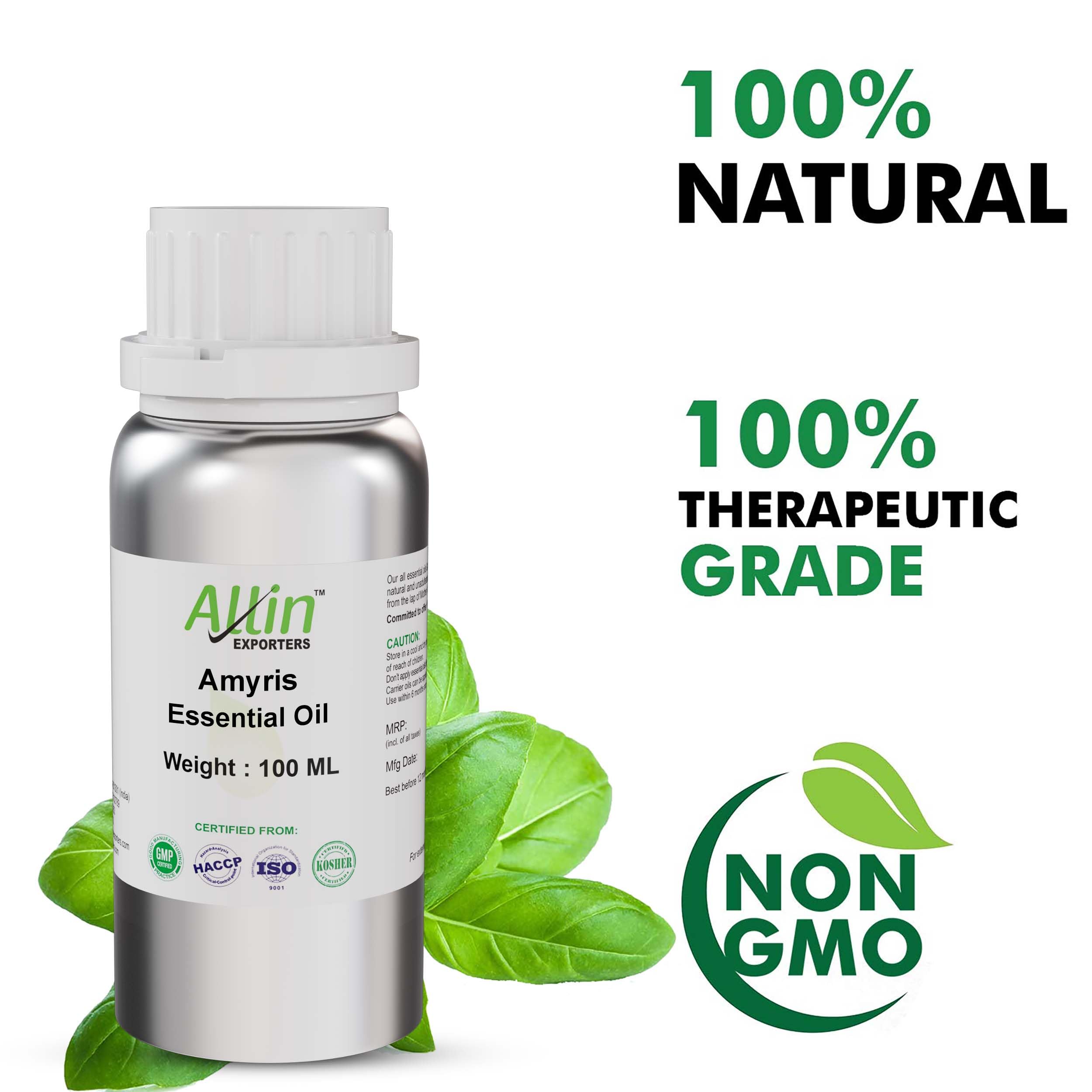 100% Pure Natural Amyris Oil - 100ml Undiluted Essential Oil for Skin Care, Hair & Aromatherapy | Moisturizing, Anti-Aging & Relaxation | Perfect for Massage, DIY Beauty & Diffuser Blends