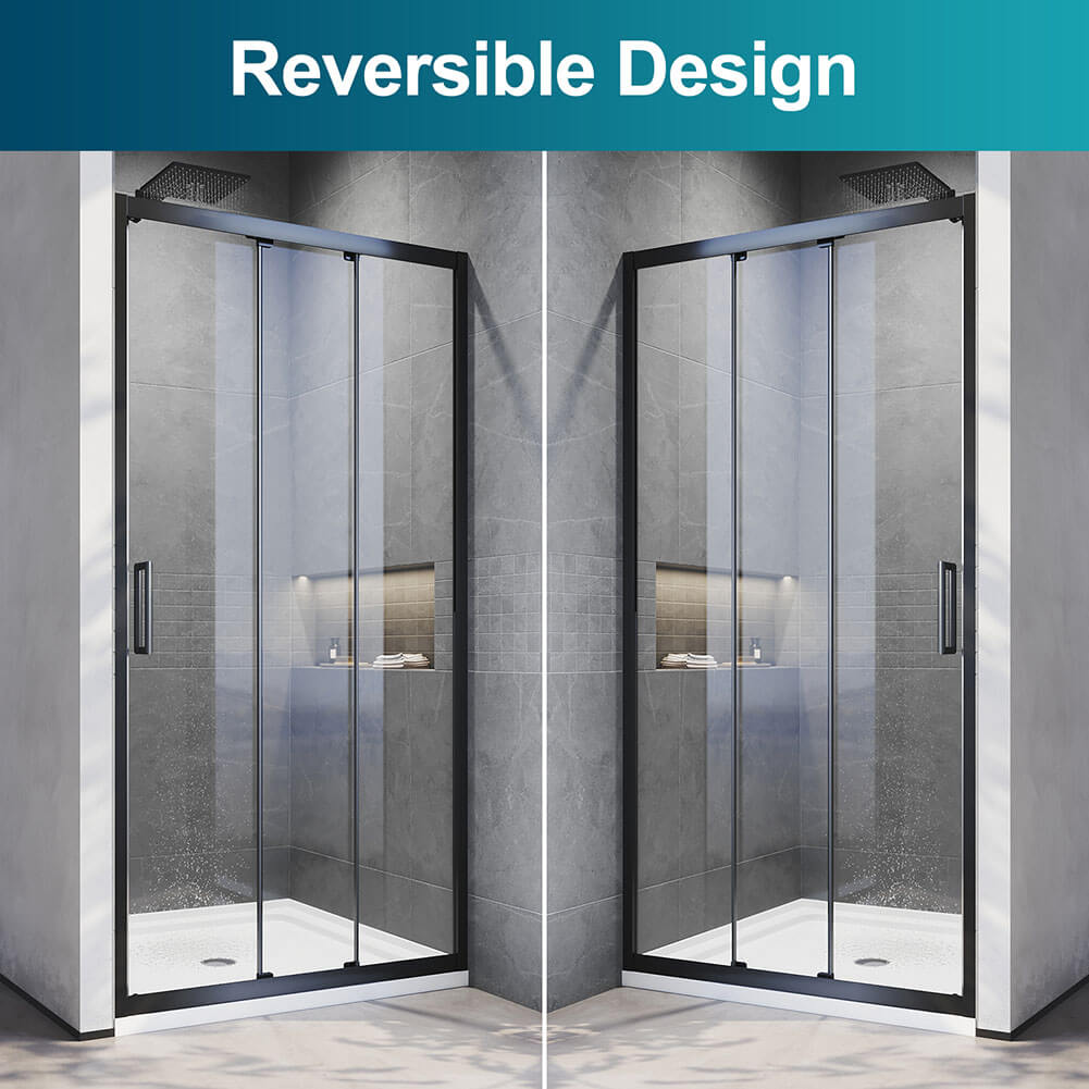 Black 3-Panel Sliding Shower Door - Corner Shower Screen Enclosure with Safety Glass - Perfect for Bathroom, Spa, and Home Renovation