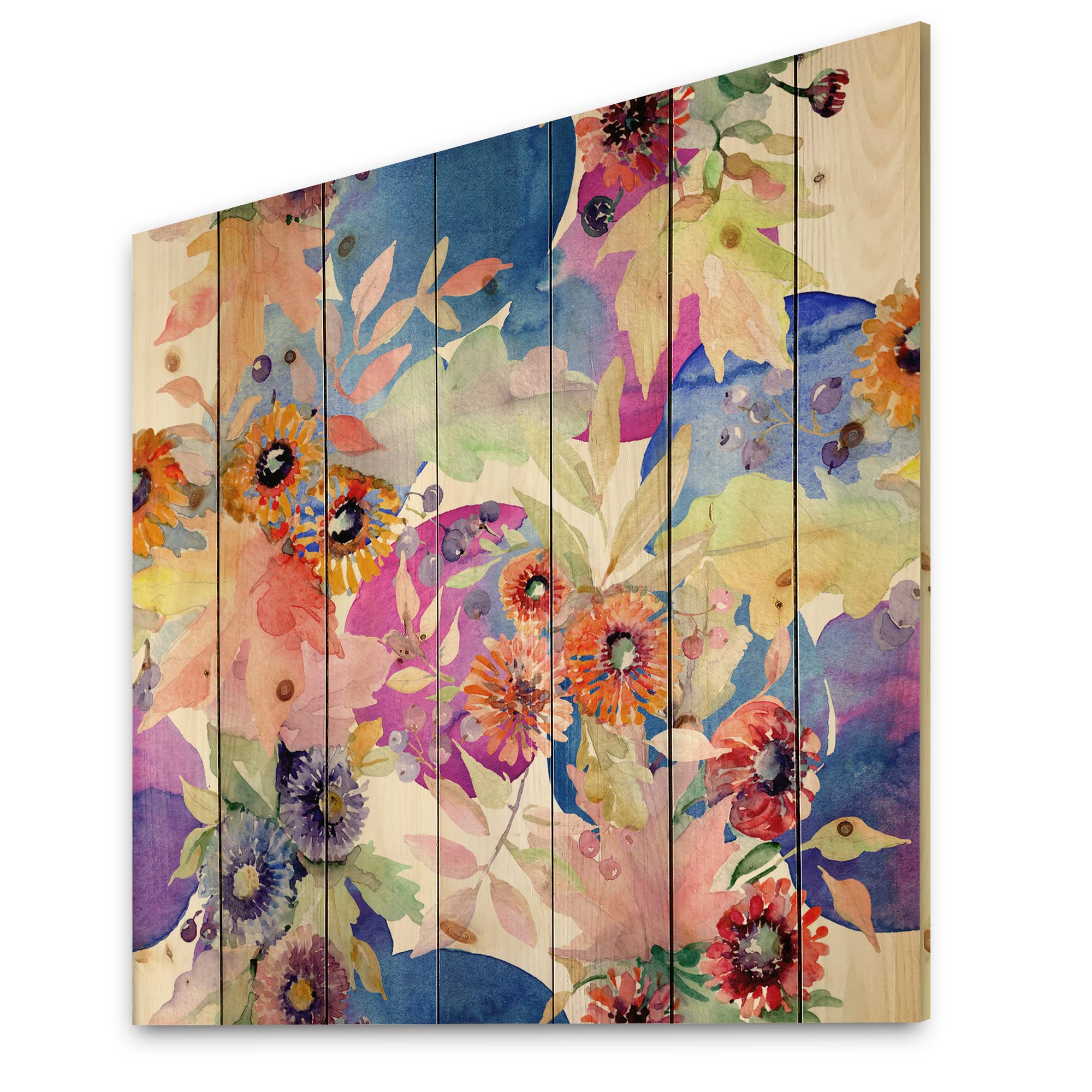 Vibrant Spring Leaves Wood Wall Art - Floral Pine Decor for Living Room