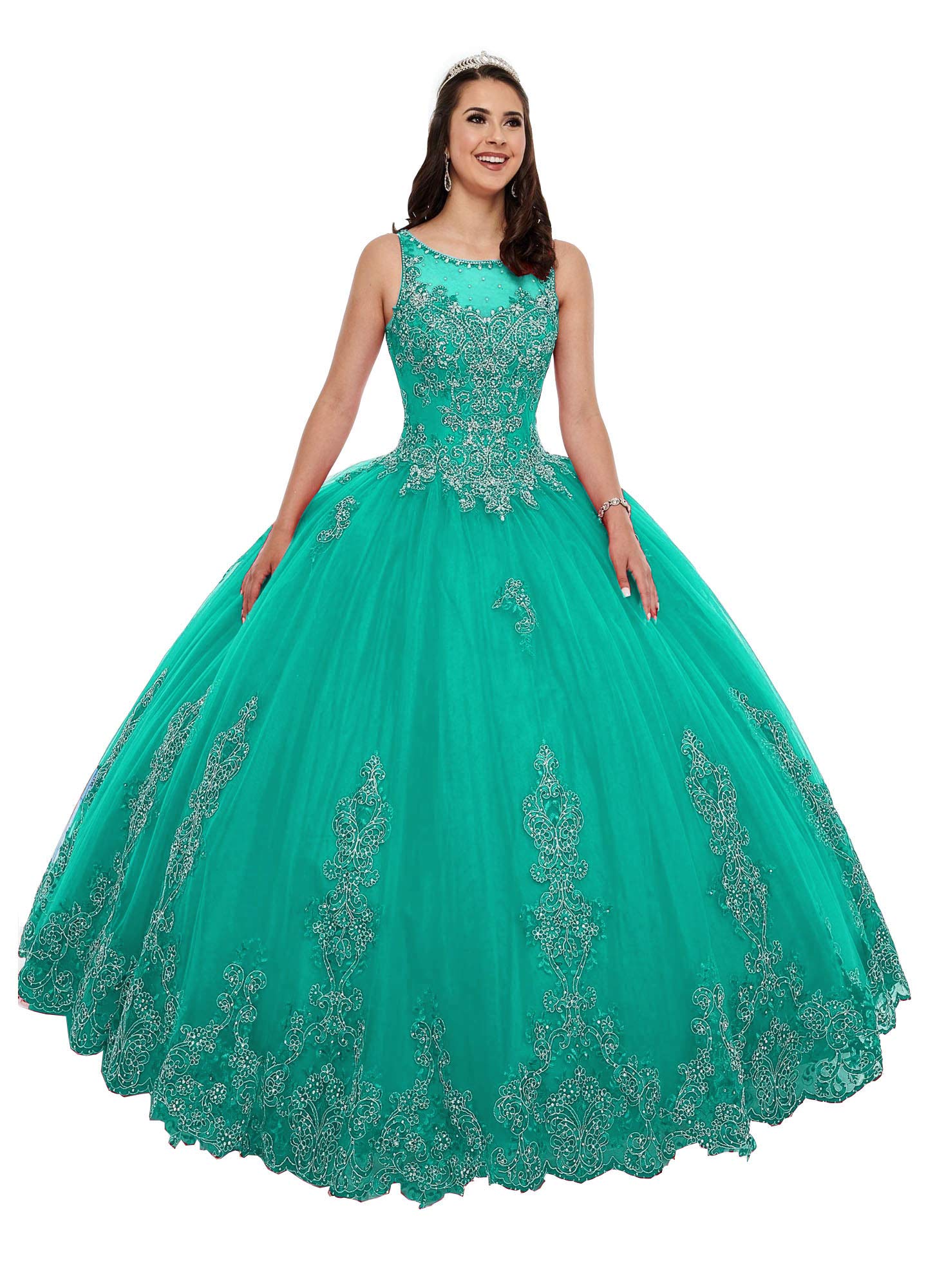 Emmani Women's Sleeveless Quinceanera Dress with Embroidery & Beading - Sweet 16 Party Dress for Girls, Evening Formal Gown in Turquoise - Perfect for Quinceañeras, Proms, Weddings & Special Occasions
