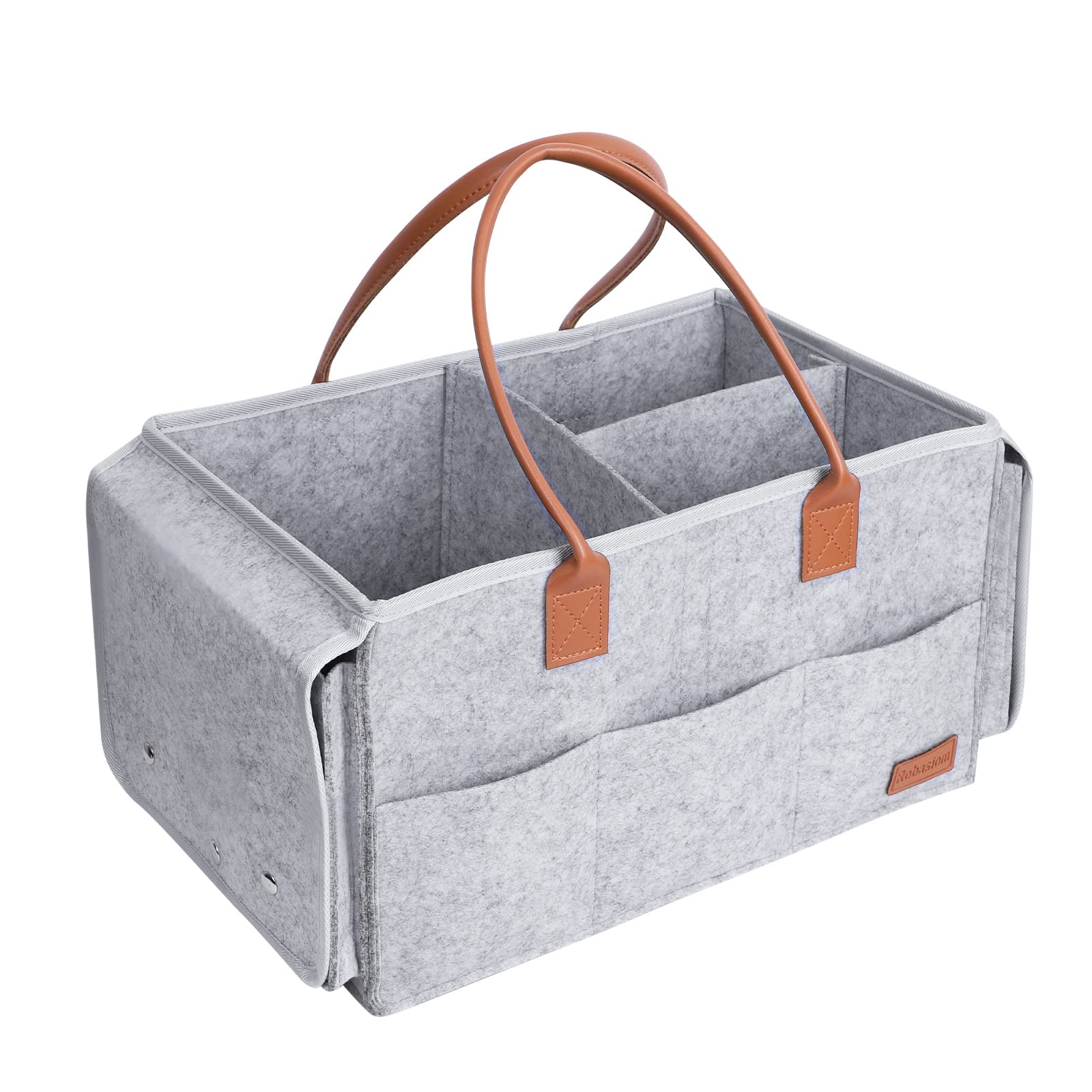 Portable Baby Diaper Caddy Organizer - Felt Nursery Storage Bin with Changing Pad, Car Organizer Basket for Diapers, Wipes & Toys - Perfect for Nursery, Travel & On-the-Go Parents (Style A)