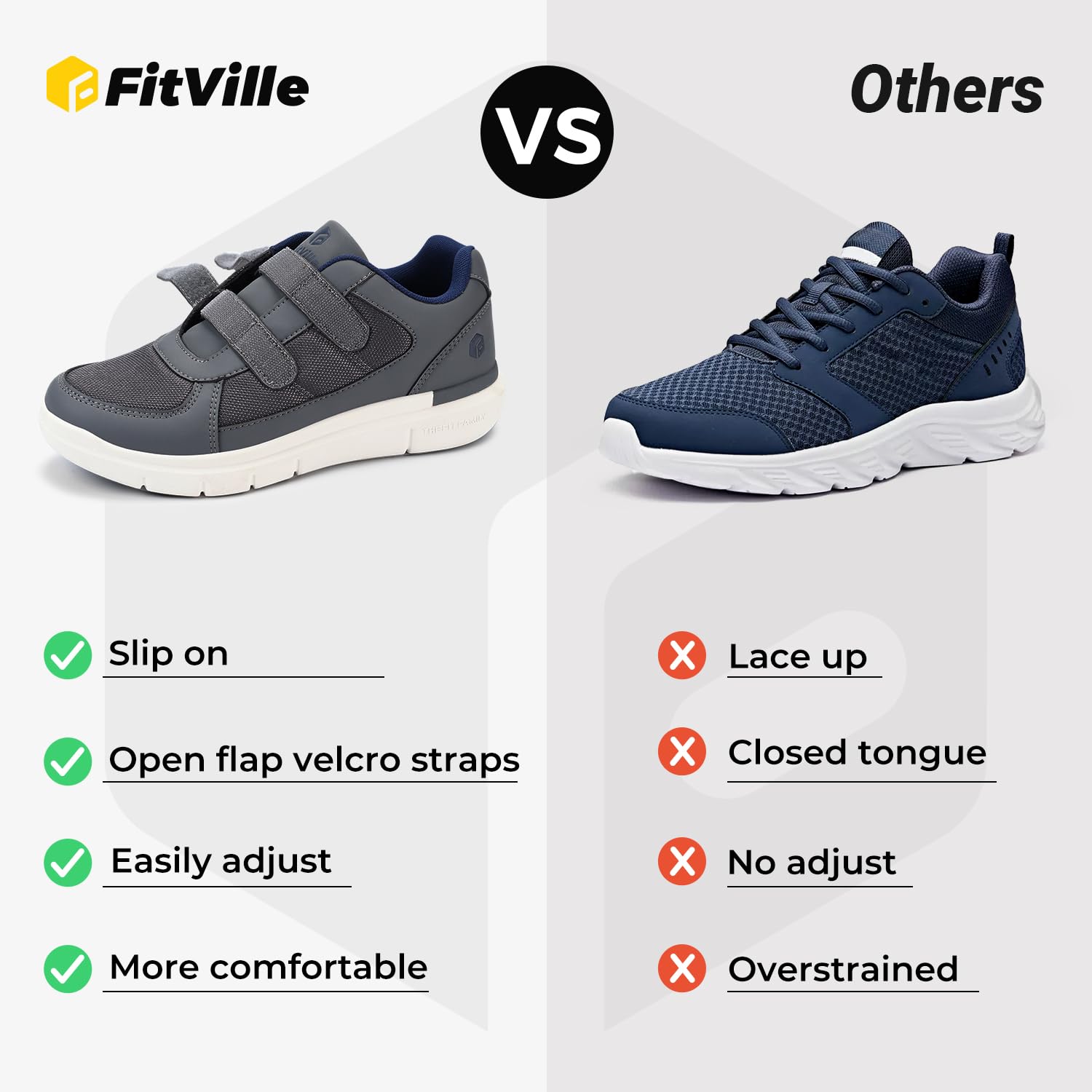 FitVille Diabetic Shoes for Men - Extra Wide Width Orthopedic Walking Shoes for Neuropathy & Swollen Feet - Pain Relief Comfort Shoes with Adjustable Closure - Ideal for Daily Wear, Walking & Standing Long Hours