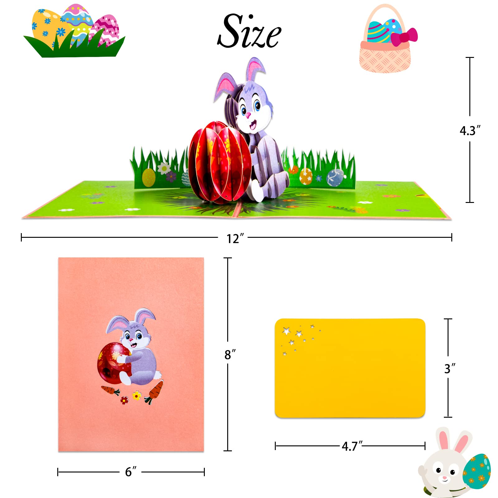 FLYAB 3D Easter Pop Up Greeting Card - Funny Bunny & Eggs Design with Envelope | Spring Festival Gift for Kids, Children, Boys, Girls, Grandsons & Granddaughters | Perfect for Easter Celebrations, Birthday Surprises & Holiday Greetings