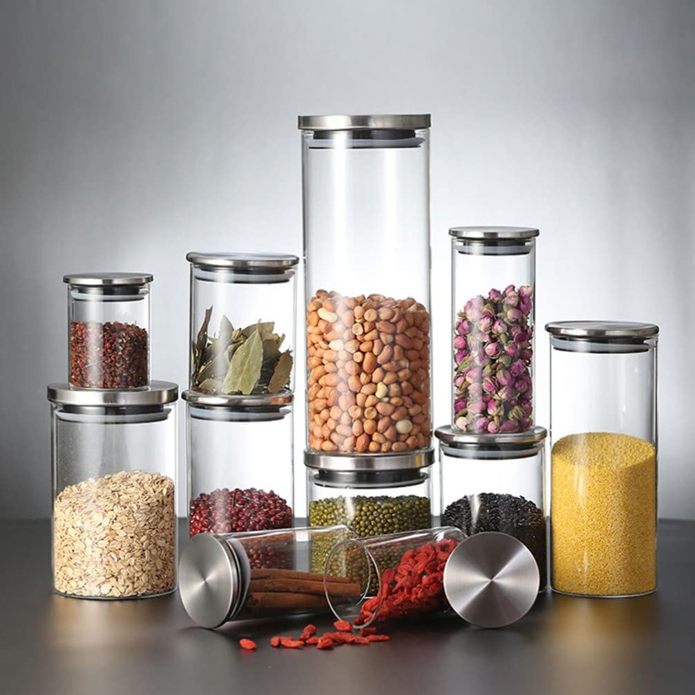 FOMIYES 2-Pack Clear Glass Storage Jars with Airtight Lids - Food Safe Kitchen Canisters for Sugar, Flour, Coffee, Candy & Spices | Pantry Organization & Countertop Decor