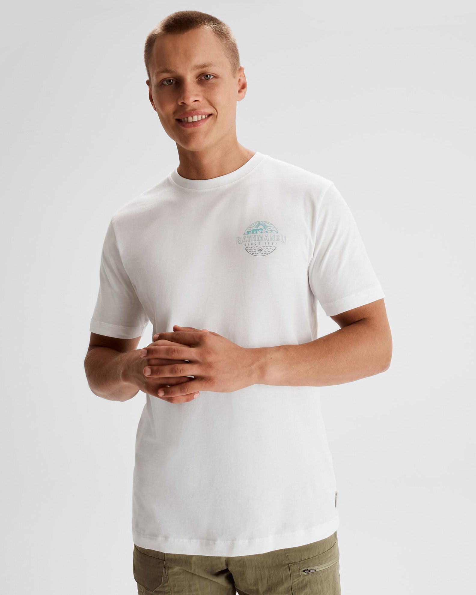 Men's Kathmandu Logo Faded Organic Cotton T-Shirt - White - Casual Wear & Outdoor Activities