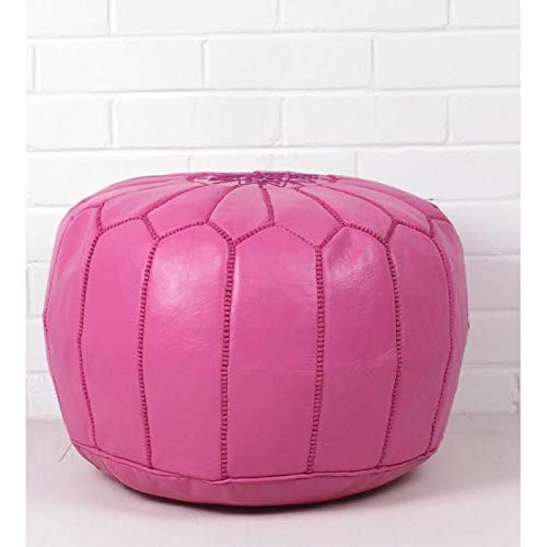 Handmade Moroccan Berber Pouf - Pink Leather Ottoman Footstool for Living Room, Bedroom & Boho Decor | Perfect for Floor Seating, Footrest & Stylish Home Decor