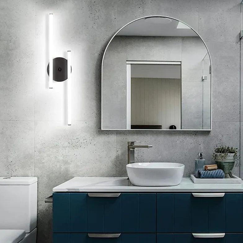 Modern Double LED Linear Bathroom Wall Lights - Waterproof Vanity Mirror Lighting for Bathroom, Shower, Makeup Area - Energy Efficient Dimmable Bathroom Sconce (Brushed Nickel)