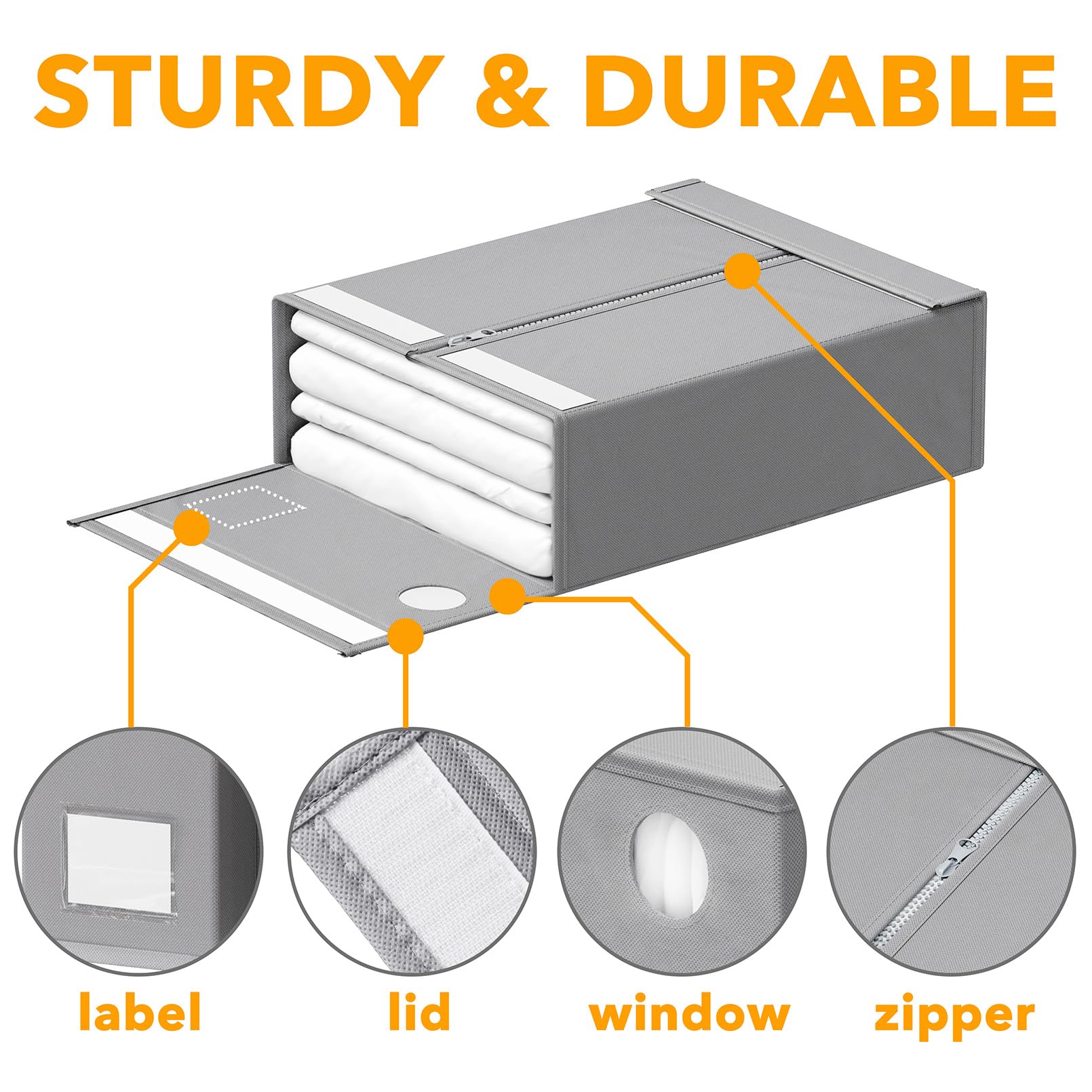 SpaceAid 6 Pack Foldable Bed Sheet Organizers with Clear Window - Queen & King Size Linen Storage Solution for Closet Organization (Gray) | Perfect for Home, Apartment & Dormitory Bedding Storage