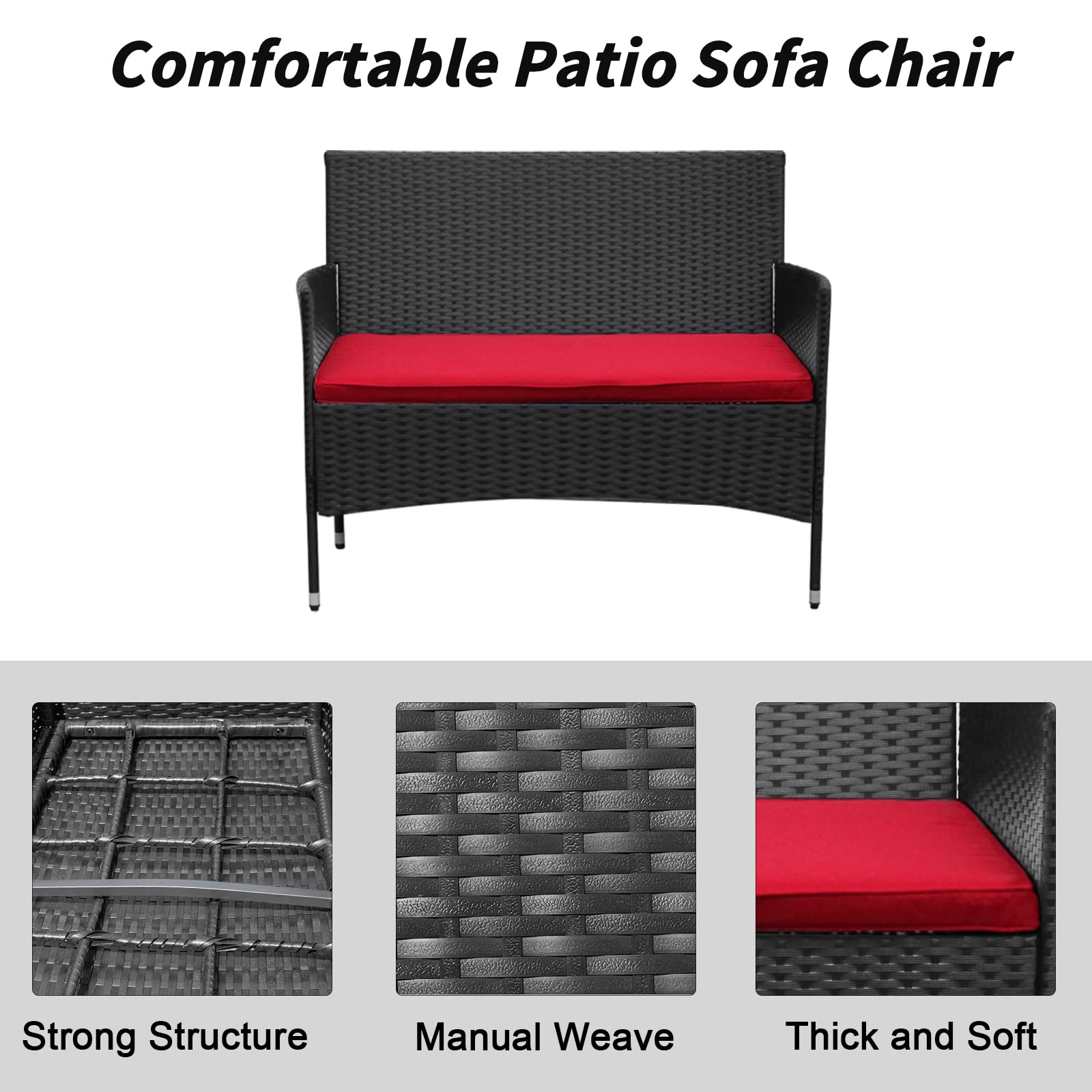 4-Piece Patio Rattan Sofa Set with Cushions - Outdoor Wicker Furniture Conversation Set with Glass Coffee Table for Backyard, Poolside, Garden & Porch Relaxation