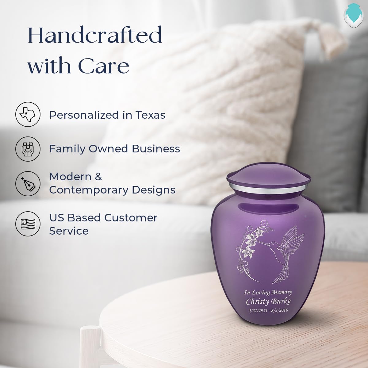 Personalized Humming Bird Cremation Urn for Human Ashes - Purple Funeral Urn for Women & Men (Holds 44 lbs) - Perfect for Memorial Services & Home Display