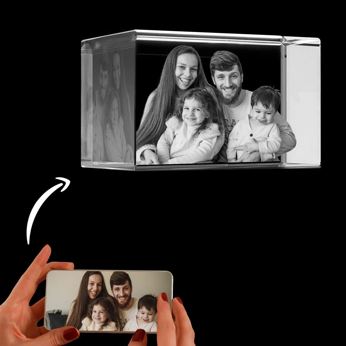 Roniatic 3D Crystal Photo - Personalized Laser Etched Picture Gift for Women, Men, Mom, Dad, Family - Custom Anniversary Birthday Memorial Present - Perfect for Home Decor, Office Display & Special Occasions (X-Large Landscape Crystal Only)
