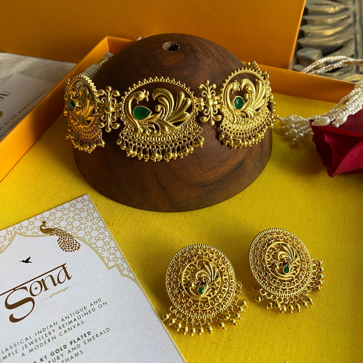 Elegant Dance of Mor Jewelry Gift Set - Choker Necklace & Stud Earrings for Women | Perfect for Birthday, Anniversary, Valentine's Day Gifts & Special Occasions
