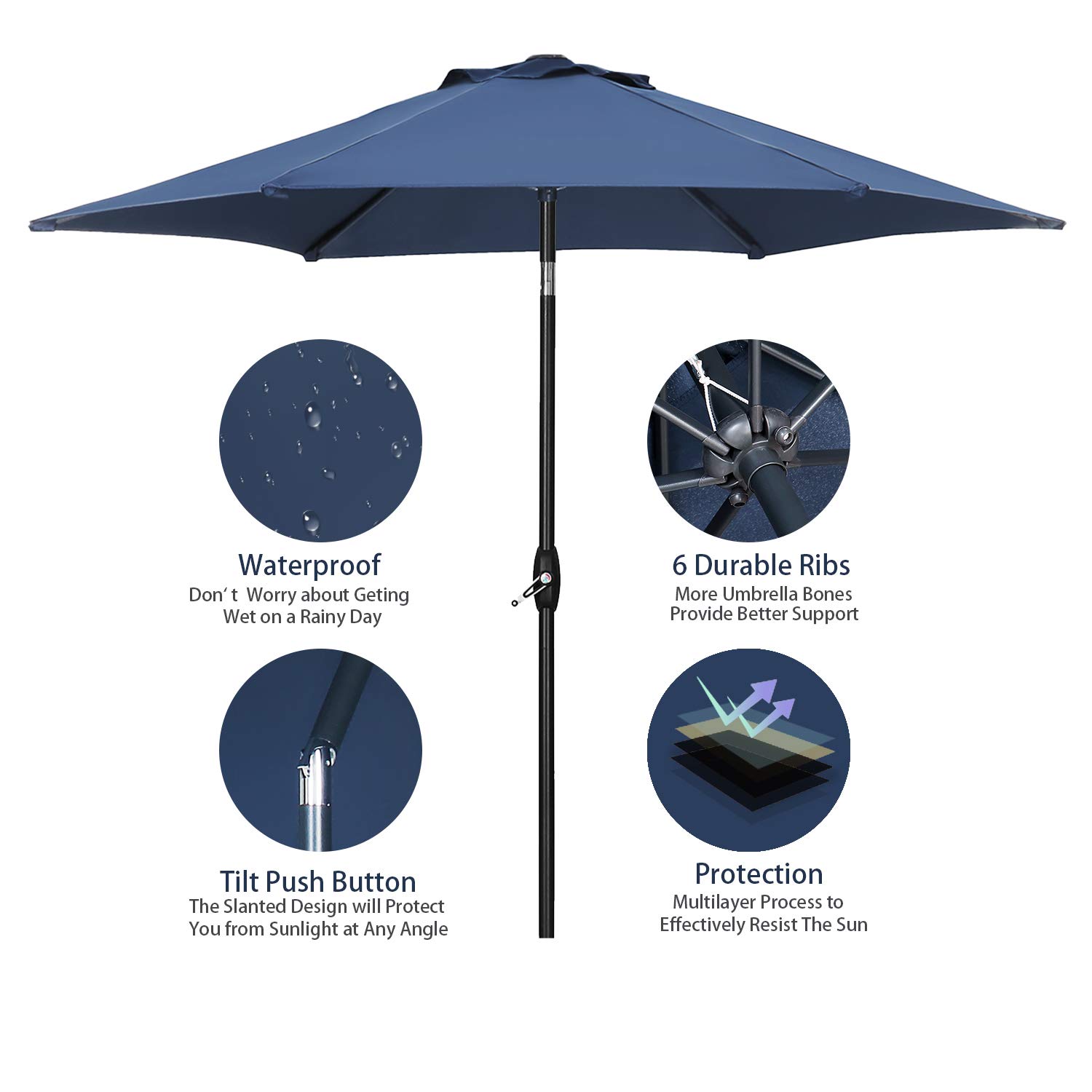 9ft Outdoor Patio Umbrella with Tilt Function & 6 Sturdy Ribs - Perfect for Poolside, Garden, Backyard and Outdoor Dining Areas