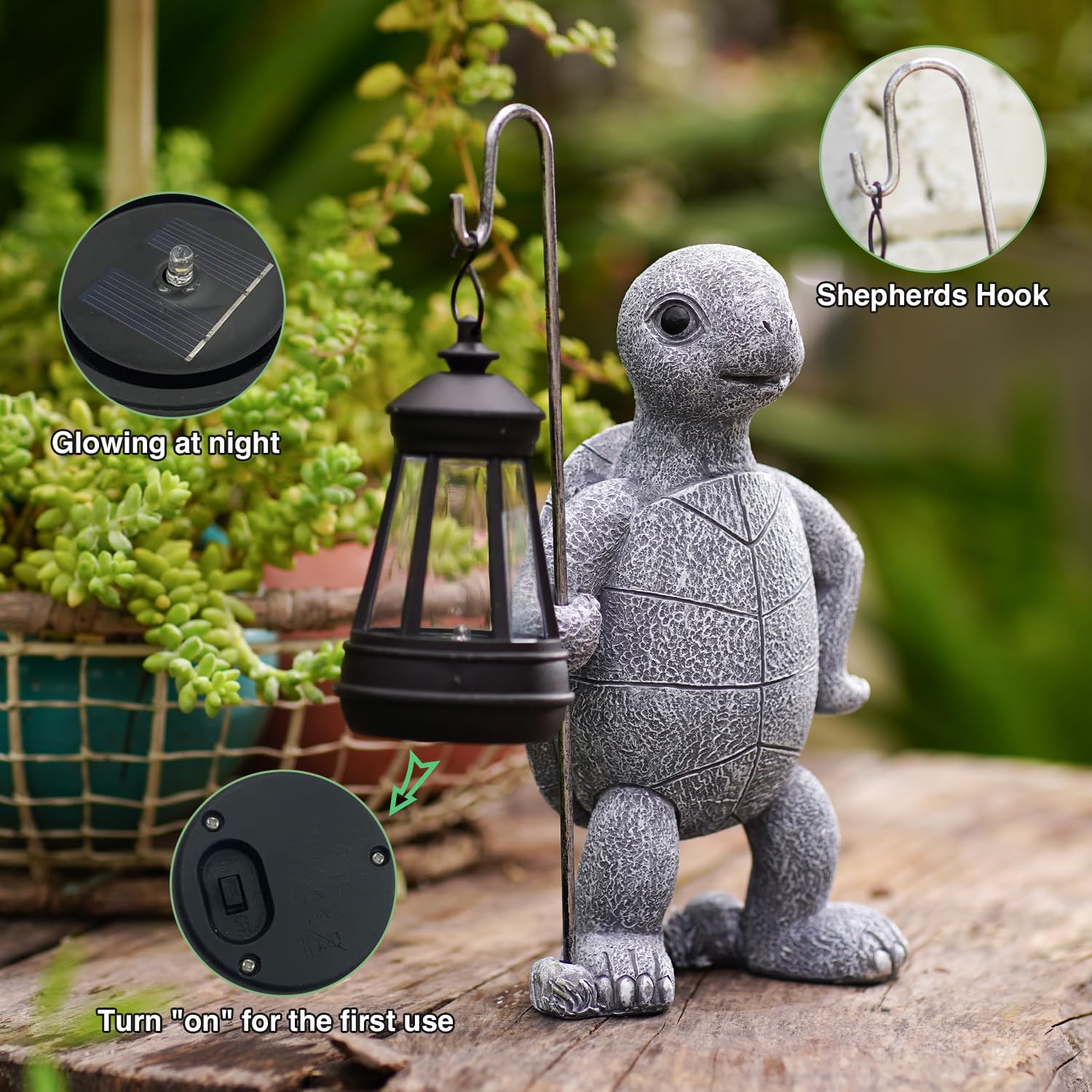 Solar-Powered Turtle Garden Statue with LED Lantern - Outdoor Decor for Yard, Patio, Balcony & Lawn - Unique Gardening Gift for Mom & Grandma - Perfect for Nighttime Ambience & Landscape Accents