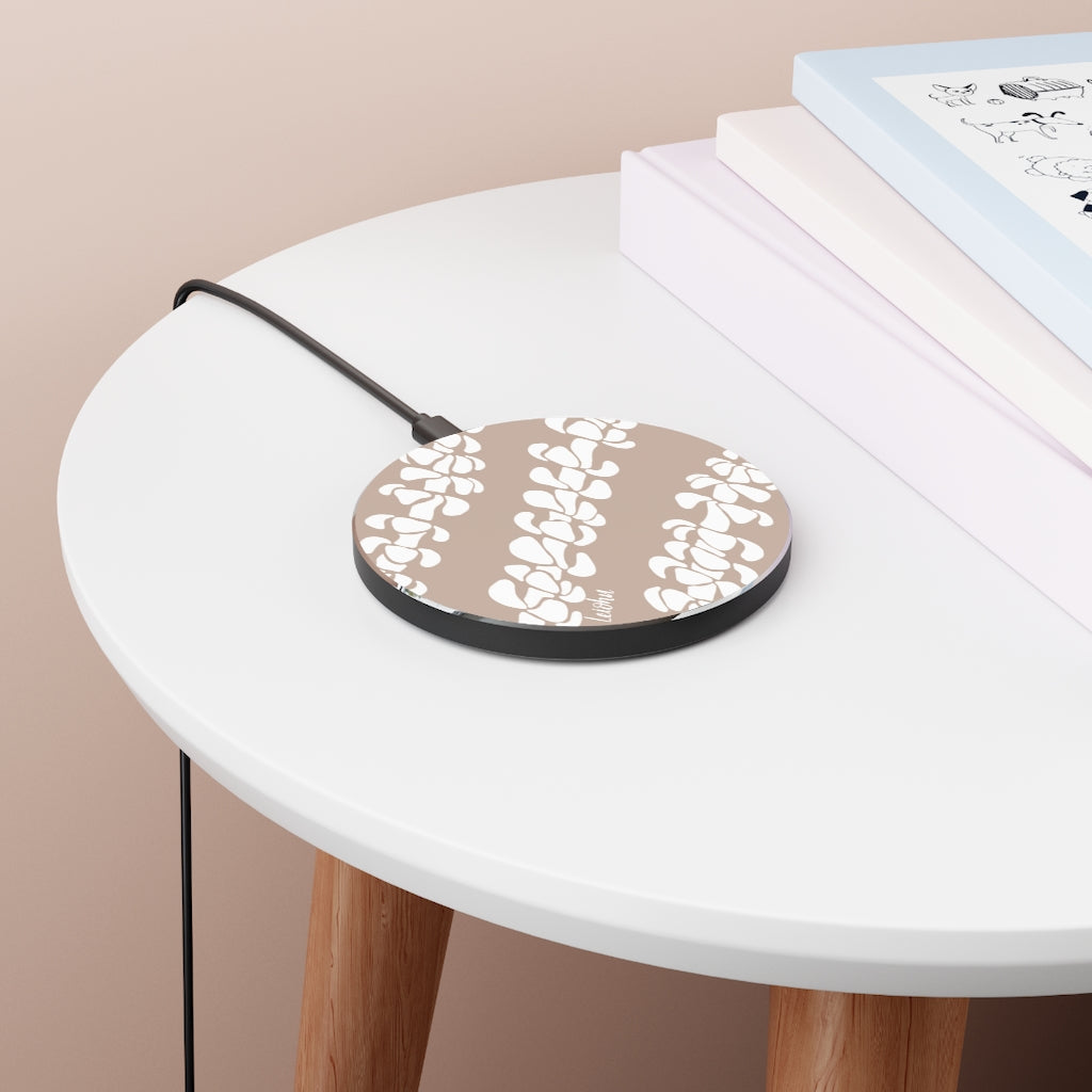 Puakenikeni Tan Fast Wireless Charger - Qi Certified 10W/7.5W/5W Compatible with iPhone 15/14/13/12/11/X, Samsung Galaxy S23/S22/S21/S20, AirPods - Perfect for Home, Office & Travel Charging