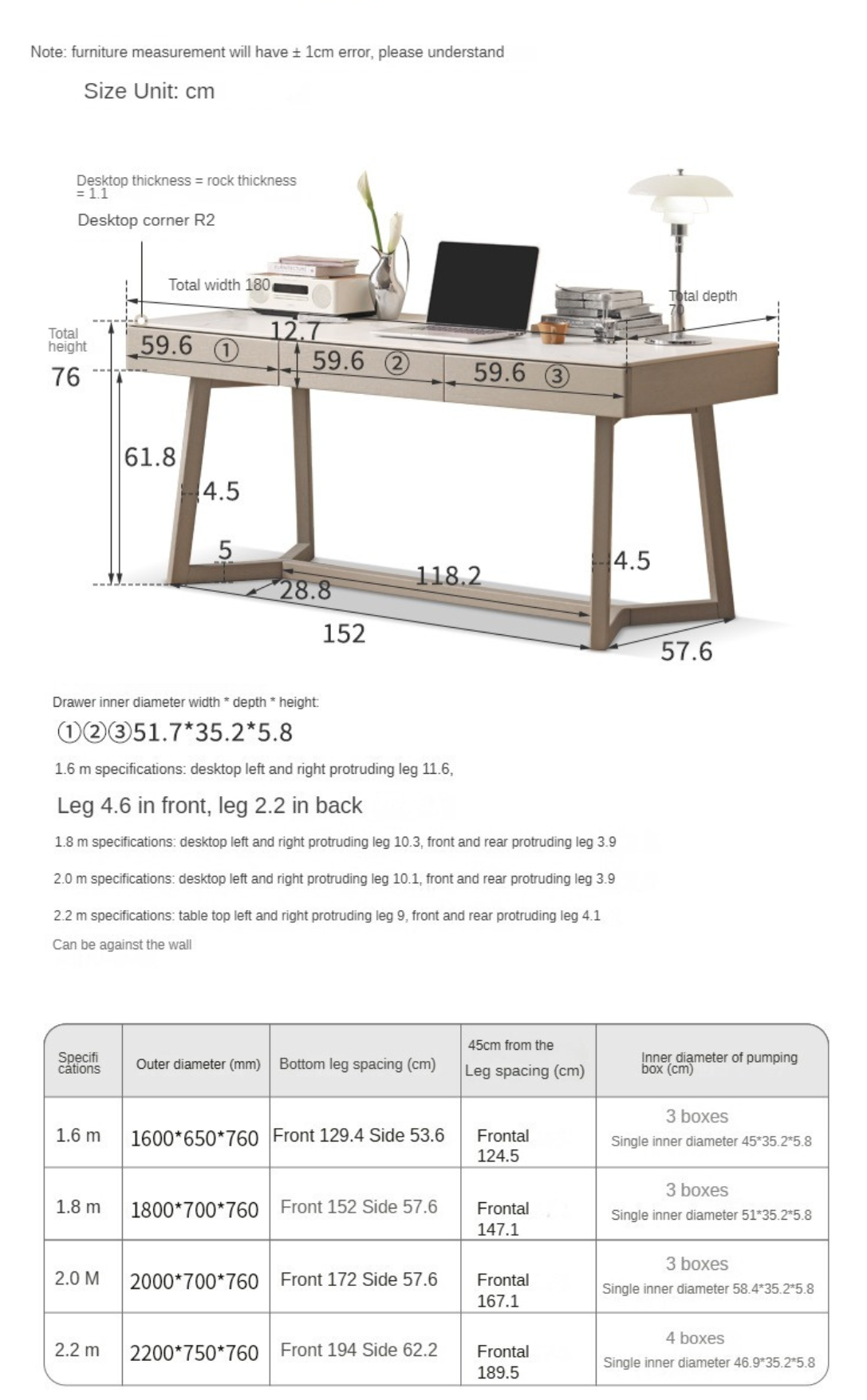 Solid Oak Wood Desk with Drawer - Warm & Elegant Writing Table for Home Office, Study Room or Library - Durable Wooden Workstation for Professionals & Students