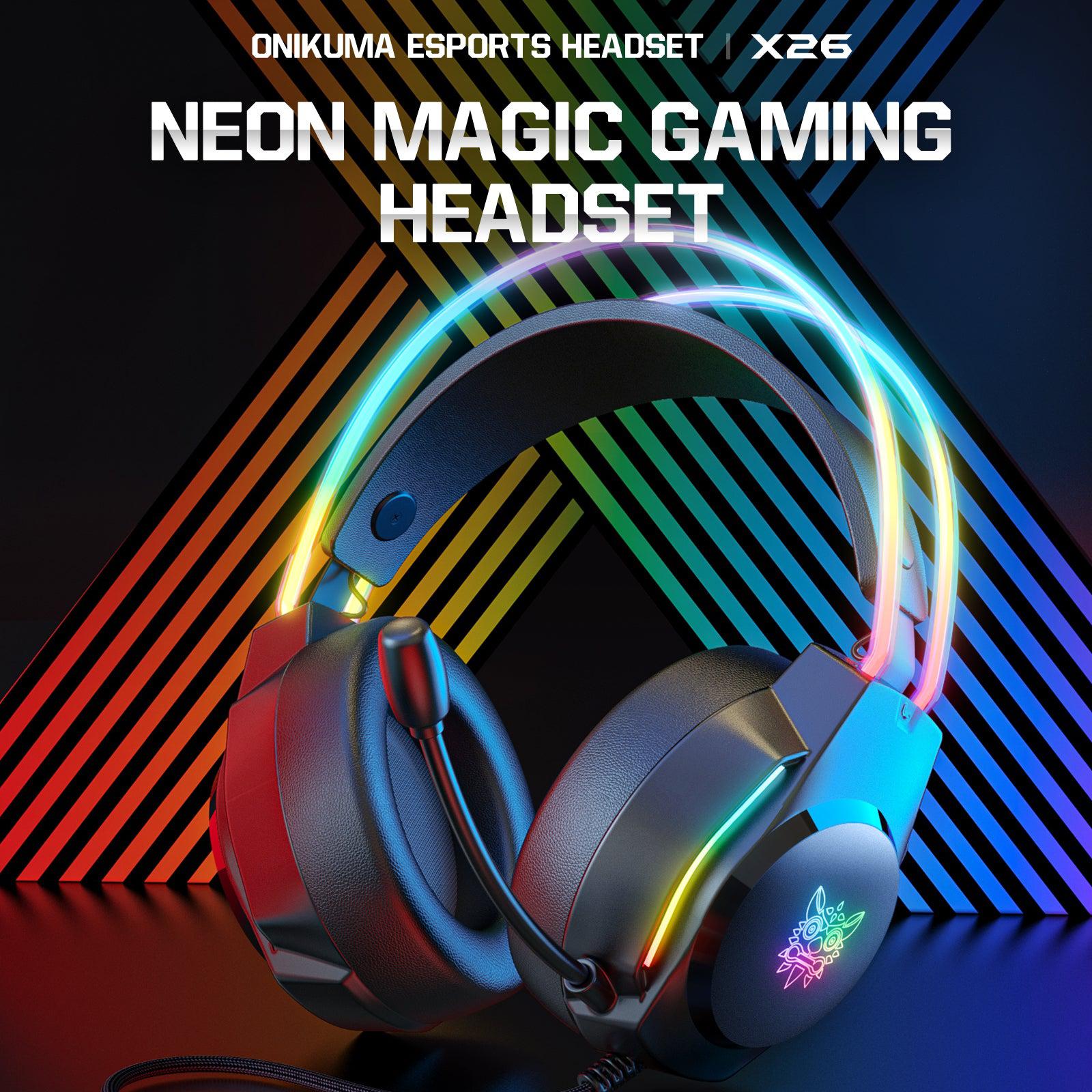 ONIKUMA X26 Gaming Headset with RGB Lights, Noise Cancelling Wired Headphones for PC, PS4, Xbox - Perfect for Competitive Gaming & Late-Night Sessions