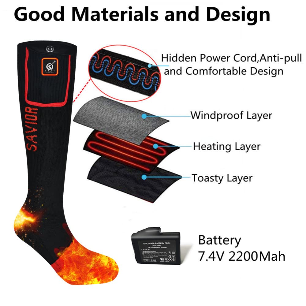 Best Rechargeable Electric Heated Socks for Men & Women - Winter Foot Warmers for Outdoor Work, Skiing, Skating, Cycling, Camping, Fishing & Hunting - Savior Heated Socks for Cold Weather Activities
