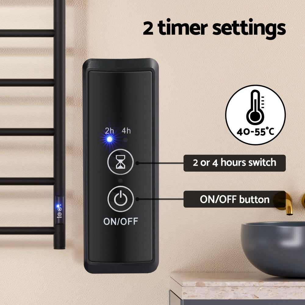 Devanti 6-Bar Electric Heated Towel Rail with Digital Timer - Bathroom Towel Warmer & Heater for Spa, Luxury Home, Hotel Use
