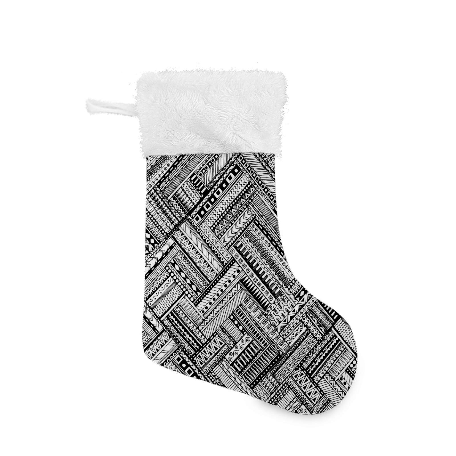Christmas Stockings - Retro Ethnic Print Plush Faux Fur Cuff Holiday Stockings for Fireplace Decor, Candy Gifts & Family Xmas Party | Perfect for Holiday Home Decor, Gift Exchange & Christmas Tree Accessories