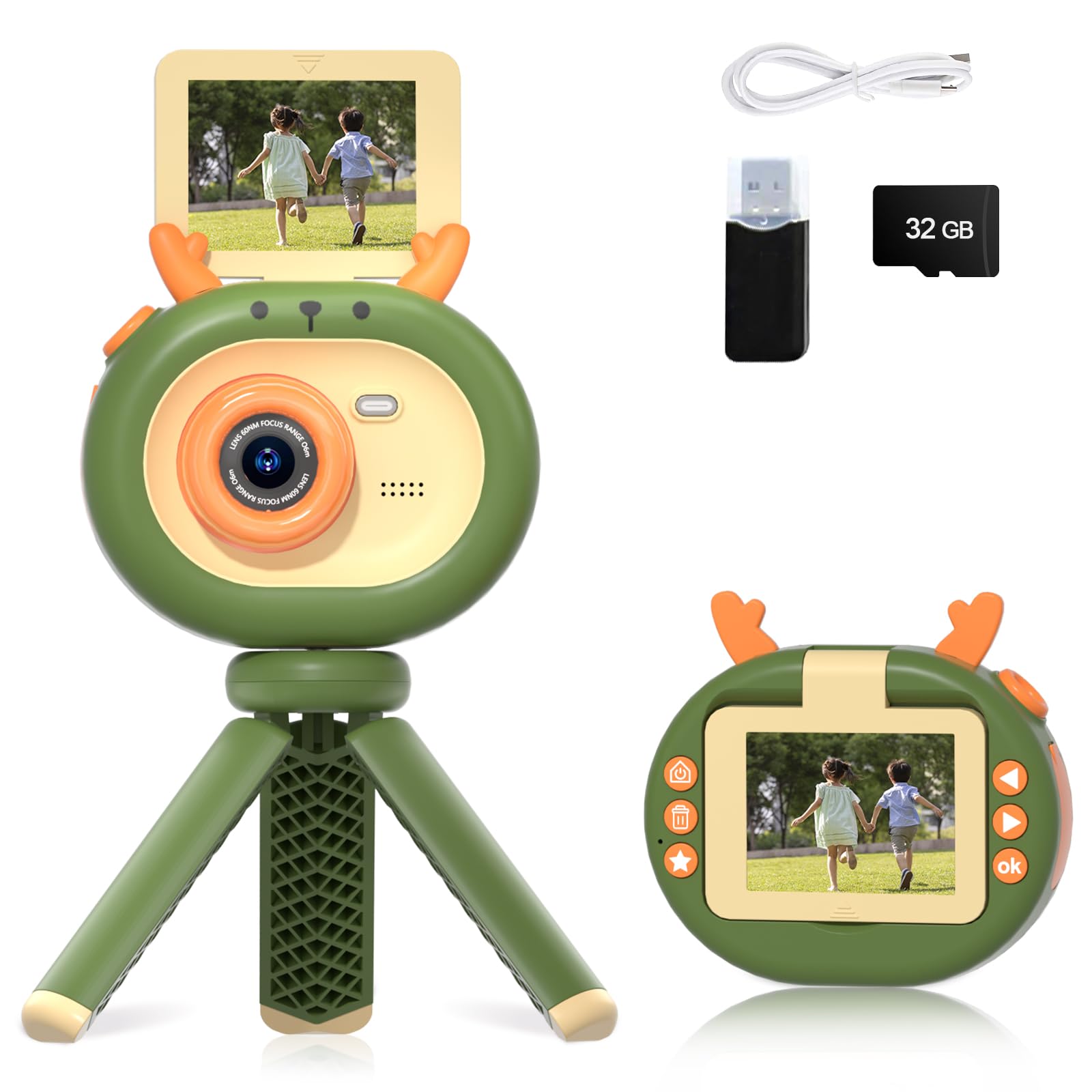 Makolle Kids Digital Camera for Boys & Girls - 1080P HD Video Camera with 32GB SD Card, Vlogging Camera for Toddlers Age 3-8 - Perfect Christmas Birthday Gift for Kids, Portable Toy Camera for Travel, Outdoor Adventures & Family Memories