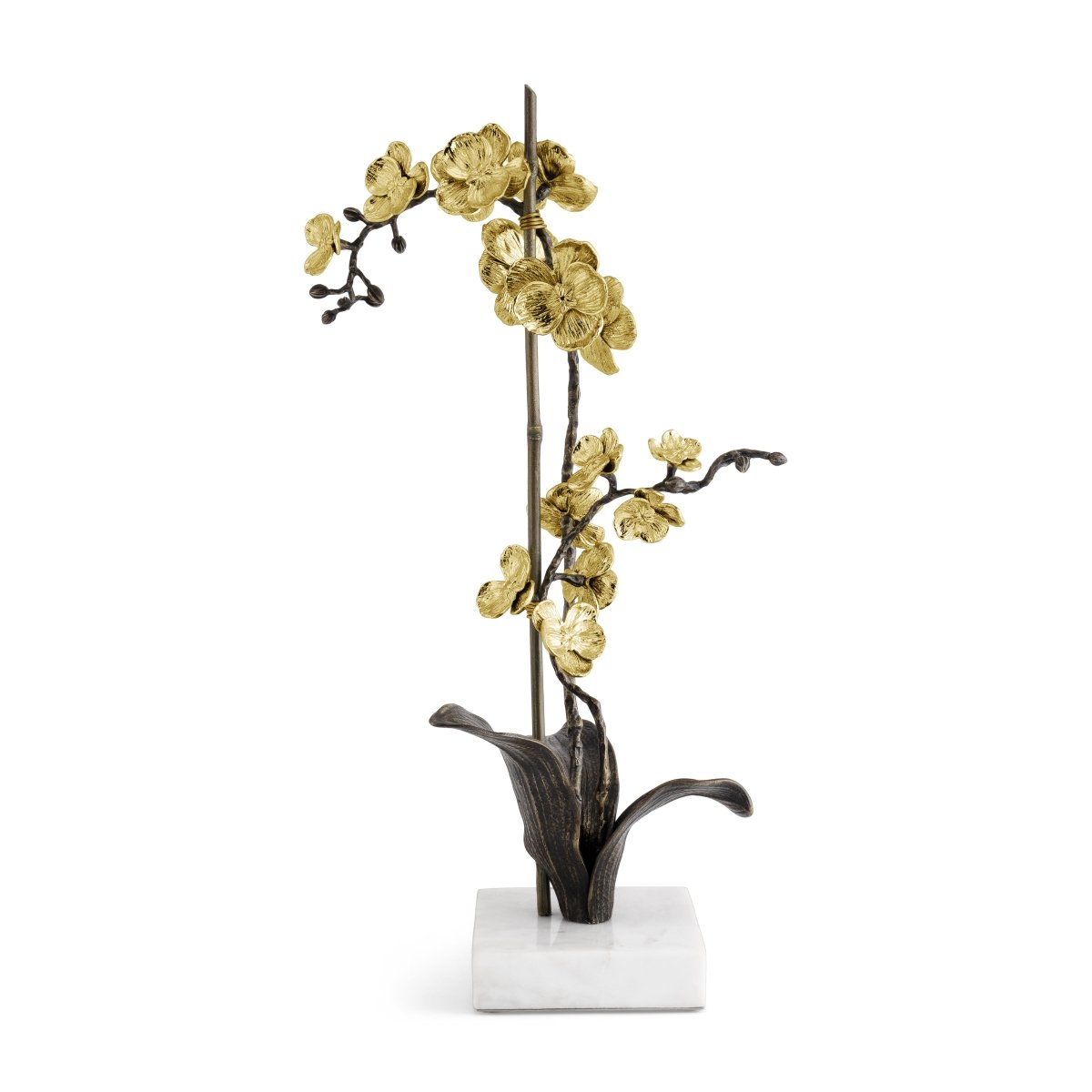Elegant Gold Orchid Stem Sculpture - Handcrafted Home Decor for Living Room, Wedding Centerpiece, and Luxury Gift Ideas