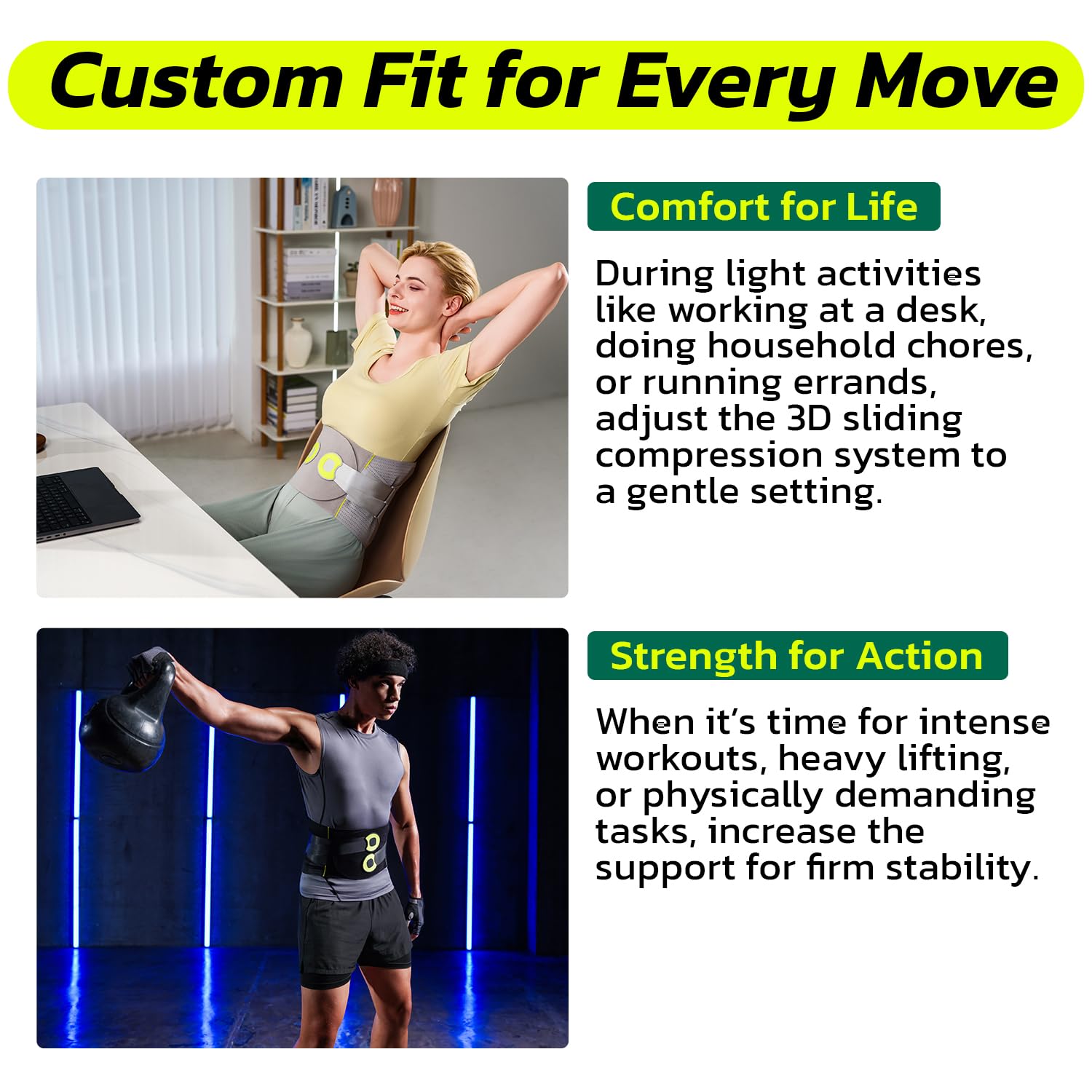 360-Degree Support Back Brace for Lower Back Pain Relief - Adjustable Lumbar Support Belt for Men & Women with Sciatica, Herniated Disc - Breathable Comfort for Office, Gym & Daily Activities