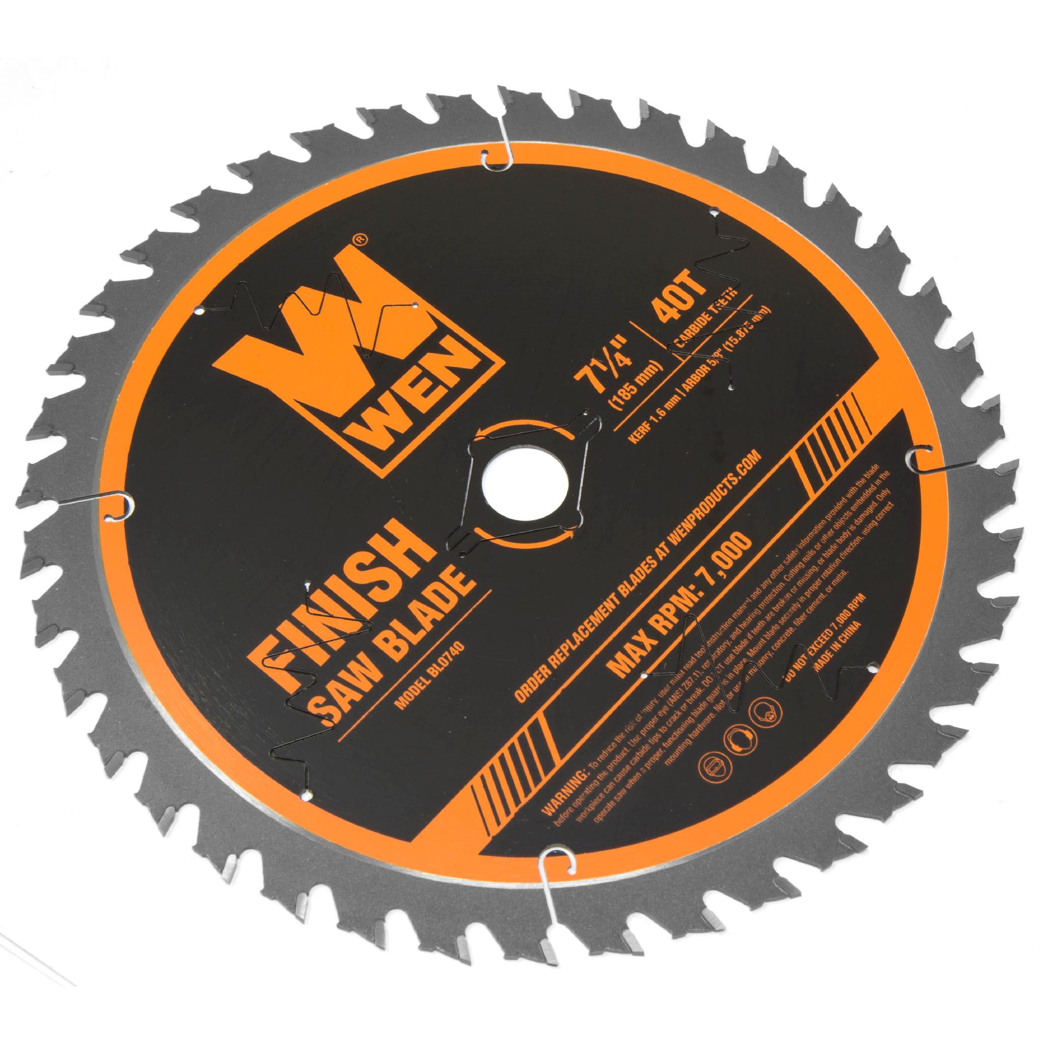 7.25 Inch 40 Tooth Carbide Tipped Professional Finish Saw Blade - WEN BL0740 for Miter Saws & Circular Saws | Perfect for Woodworking, Trim Work & Fine Finish Cuts