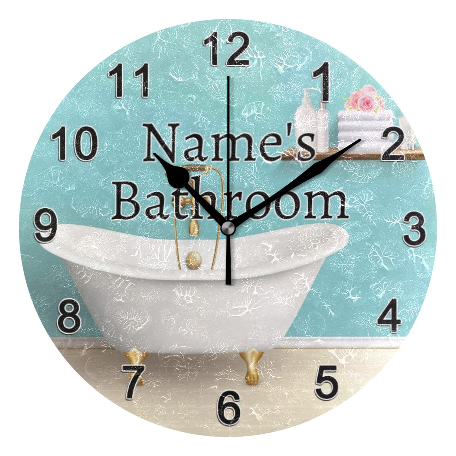 Custom Blue Bathroom Wall Clock - Personalized Bathtub Design for Bathroom, Bedroom, Living Room & Kitchen Decor | Waterproof & Silent for Home, Office, Patio Use