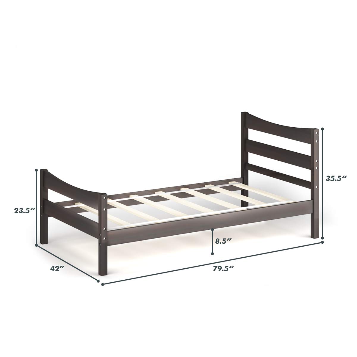 NAFOR Twin Size Wood Bed Frame with Headboard & Footboard - Solid Pine Platform Bed for Kids & Teens, No Box Spring Needed, Espresso Finish - Perfect for Bedrooms, Dorms, and Guest Rooms