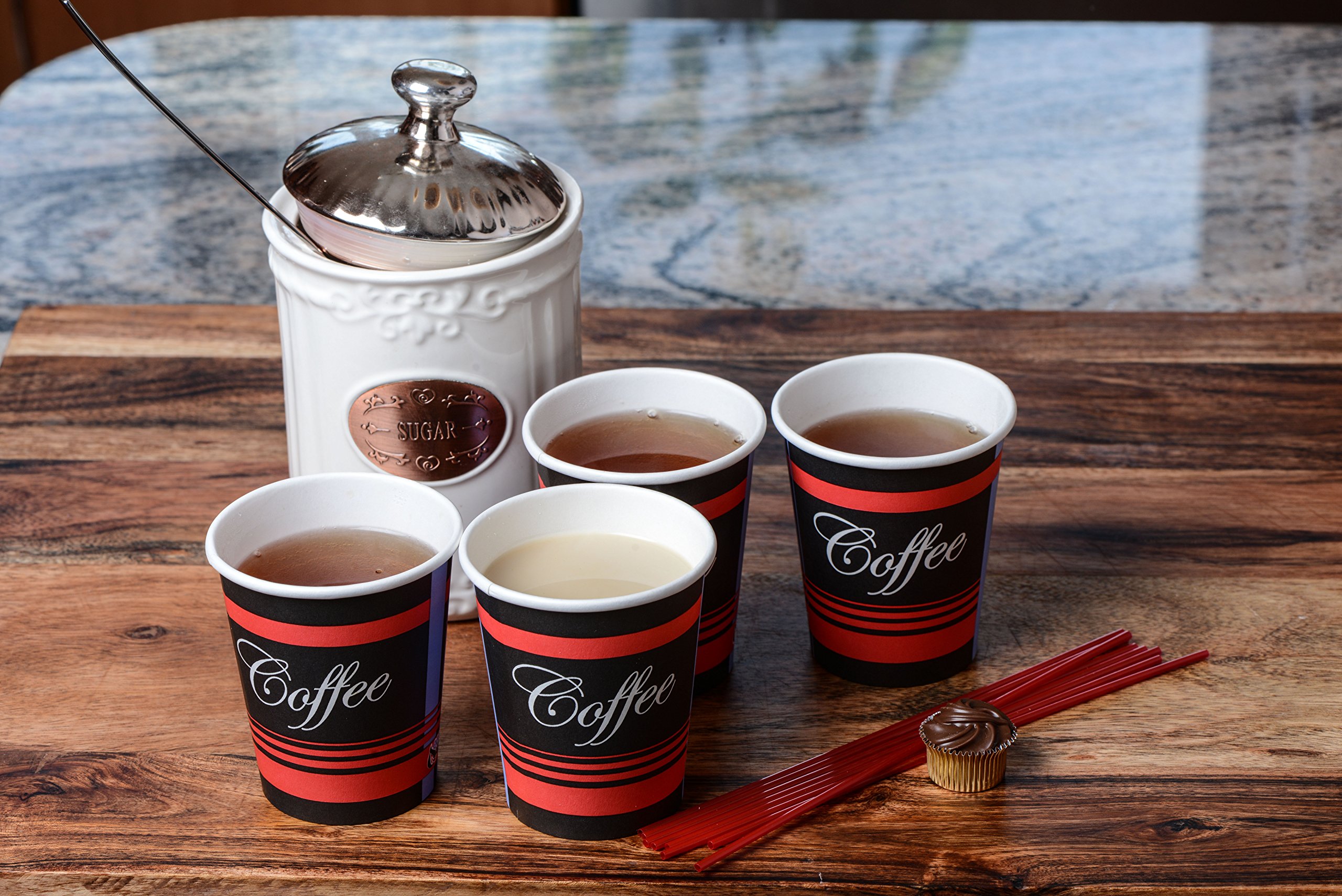 100-Pack 12oz Disposable Paper Coffee Cups with Black Travel Lids, Sleeves & Stirrers - Hot/Cold Drink Cups for Coffee, Tea, Chocolate, Latte & Cappuccino - Perfect for Office, Parties, Travel & On-the-Go Use