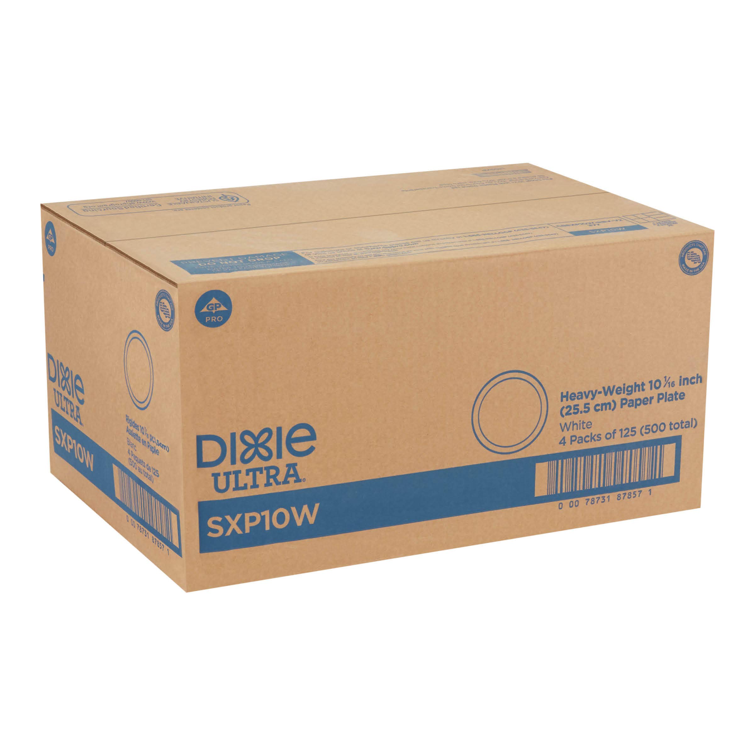Georgia-Pacific Dixie Ultra 10-Inch Heavy Duty Paper Plates - 500 Count (4 Packs of 125) - White Disposable Plates for Parties, BBQs & Events - Durable & Premium Quality by GP PRO