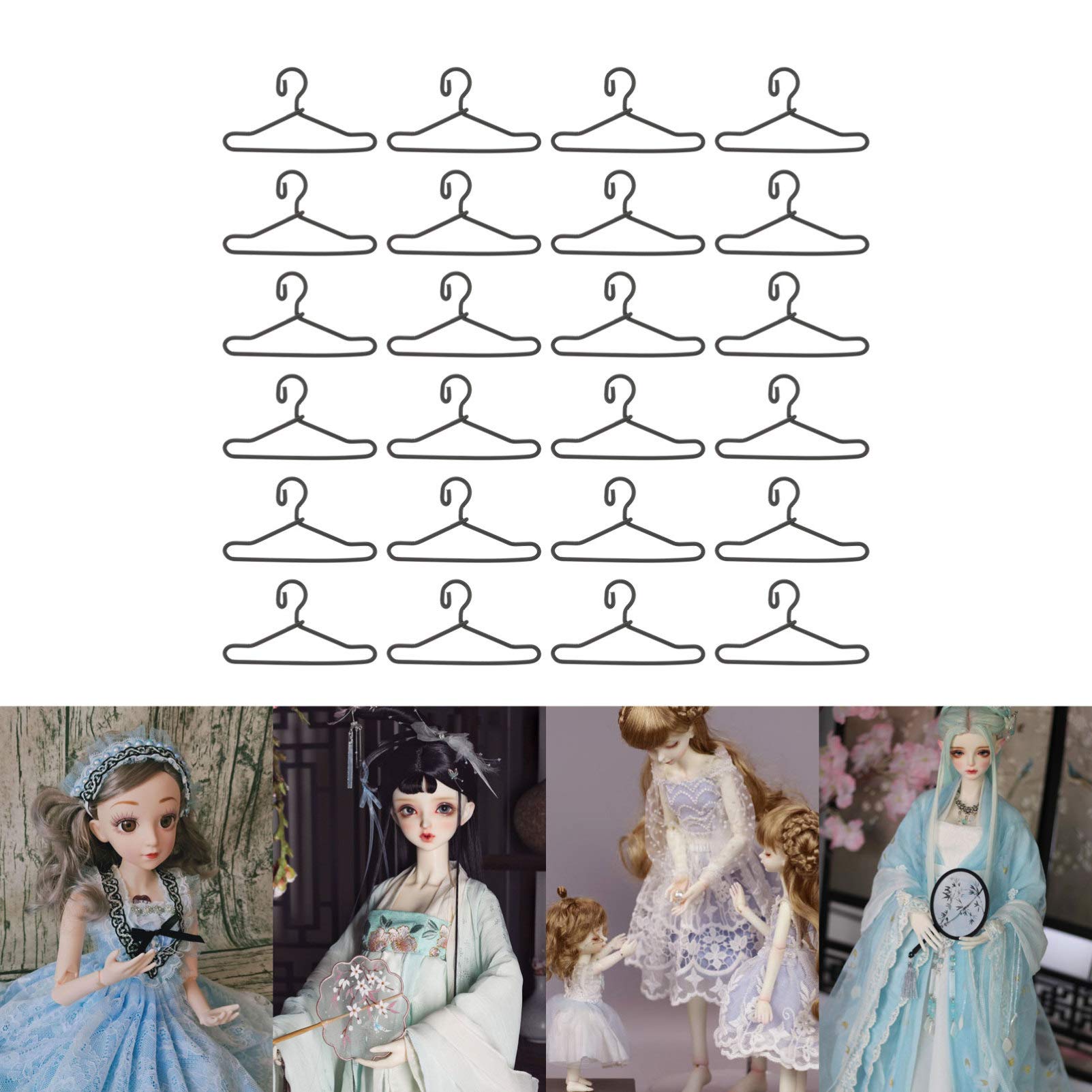 MILISTEN 50PCS Miniature Metal Doll Clothes Hangers - 4X2.2CM Black Doll Dress Holders for Barbie, American Girl & Fashion Dolls - Perfect for Doll House Closet Organization & Outfit Display