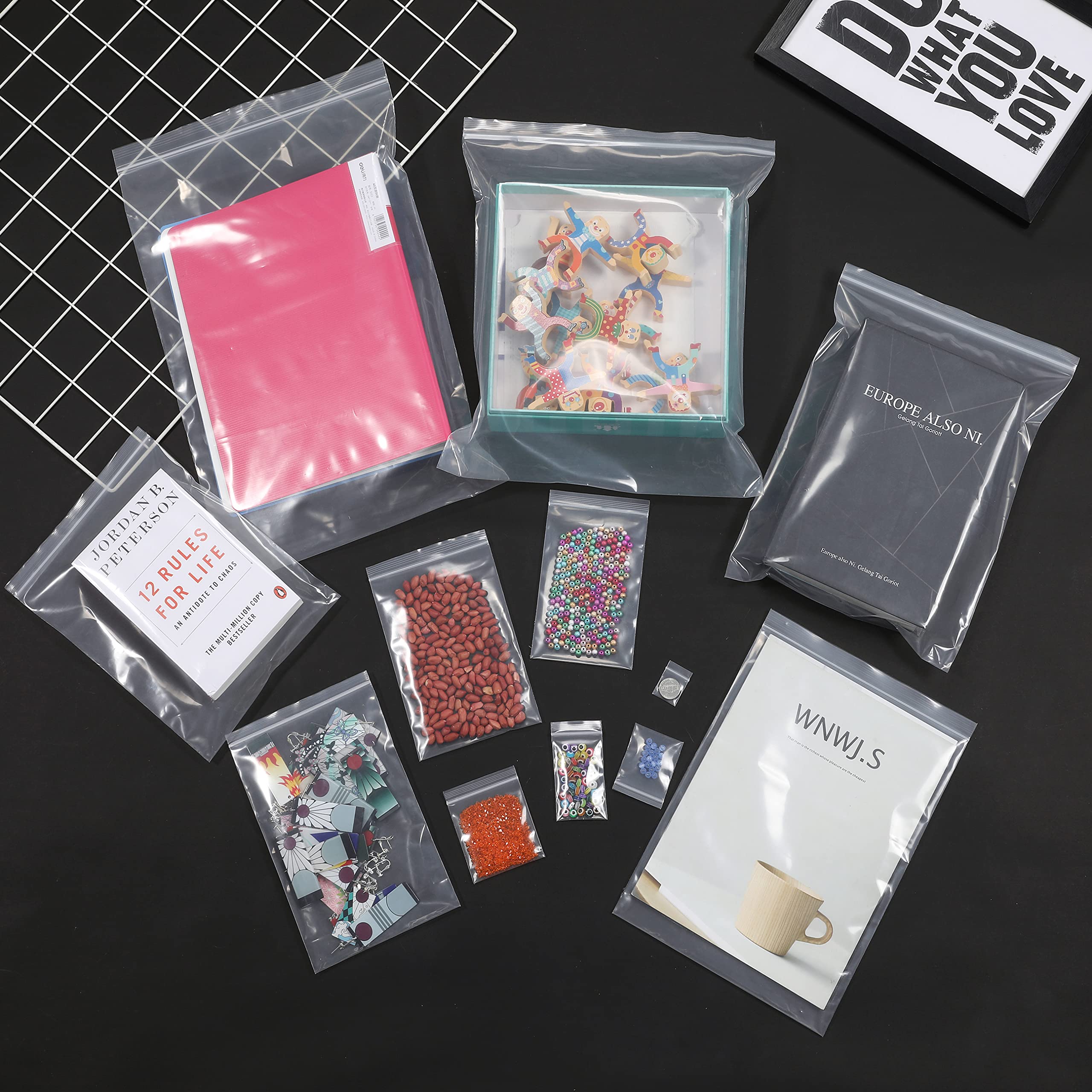20 Pack 8x10 Inch 4 Mil Thick Clear Reclosable Zipper Bags - Heavy Duty Plastic Storage Bags for Photos, Cards, Snacks, Seeds & Small Items - Airtight Seal for Organization & Protection