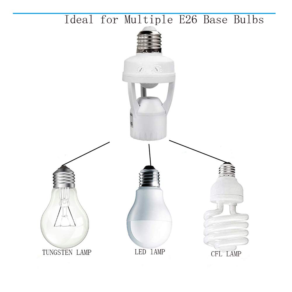 PIR Motion Sensor Light Socket Adapter - E26 Screw Bulb Base, Auto On/Off Night Light Control for Garage, Storage Room, Closet & Outdoor Lighting (Smart Sensor Bulb Adapter) - Perfect for Energy-Efficient Home Security & Convenient Hands-Free Lighting