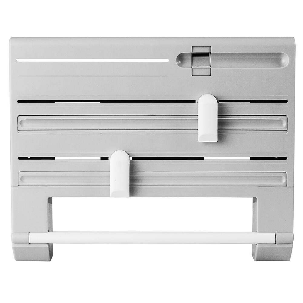 Awakingdemi 6-in-1 Kitchen Organizer - Aluminum Foil, Plastic Wrap & Parchment Paper Dispenser with Cutter - Space Saving Storage Rack (Gray) | Perfect for Pantry, Cabinet & Countertop Organization