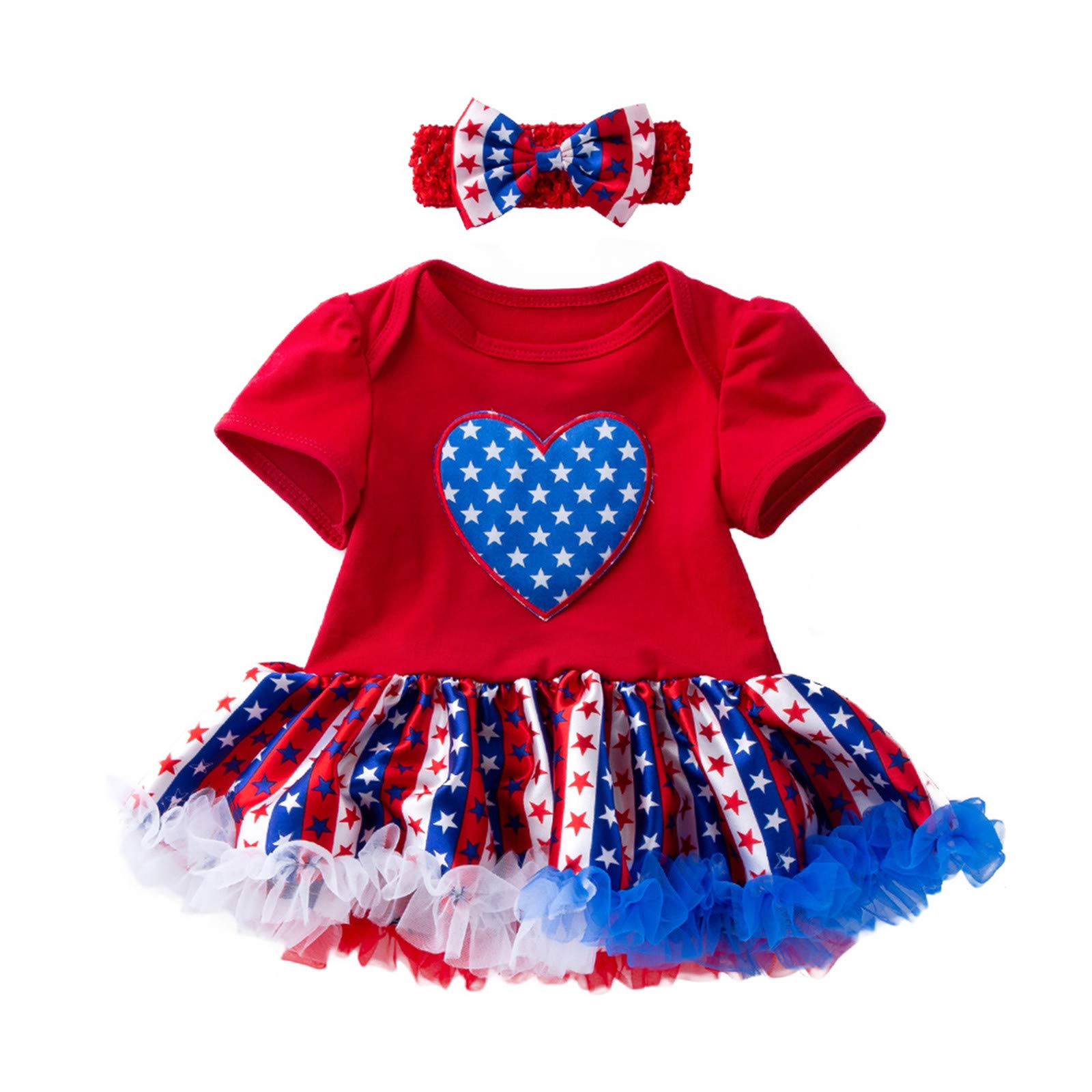 Newborn Baby Girl Clothes - Adorable Star & Love Print Tulle Dress Outfit for Independence Day | Perfect for Photoshoots, Parties & Special Occasions