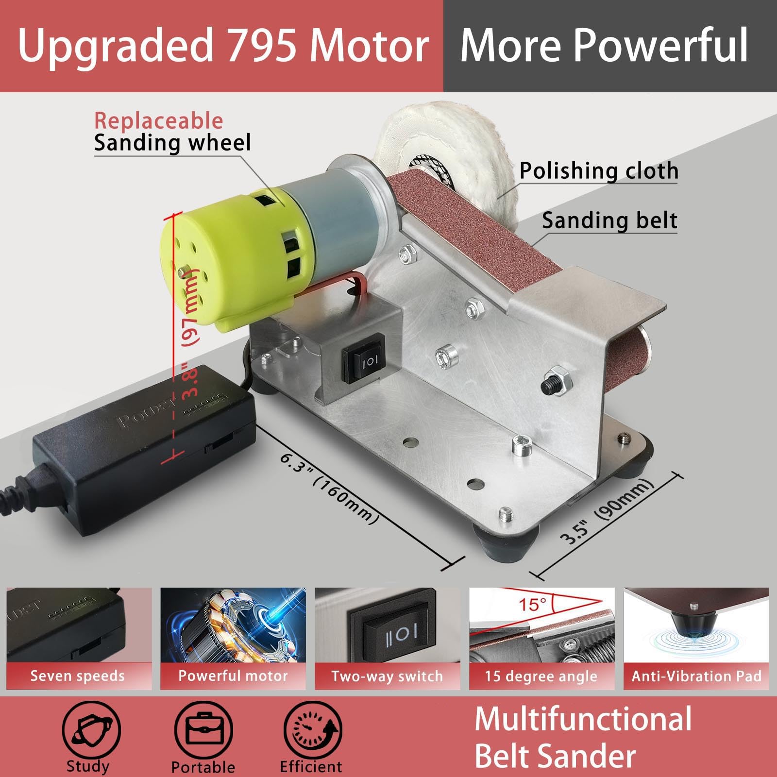 Mini Belt Sander - 7-Speed Adjustable Electric Knife Sharpener & 15° Belt Grinder | Power Tool for Metal & Woodworking | Perfect for DIY Projects, Blade Sharpening & Crafting