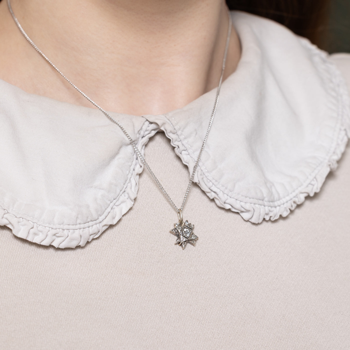 Antique Celestial Star Diamond Pendant Necklace - 0.43 Carat Total Weight (ctw) | Vintage Inspired Jewelry for Women | Perfect for Weddings, Anniversaries & Special Occasions