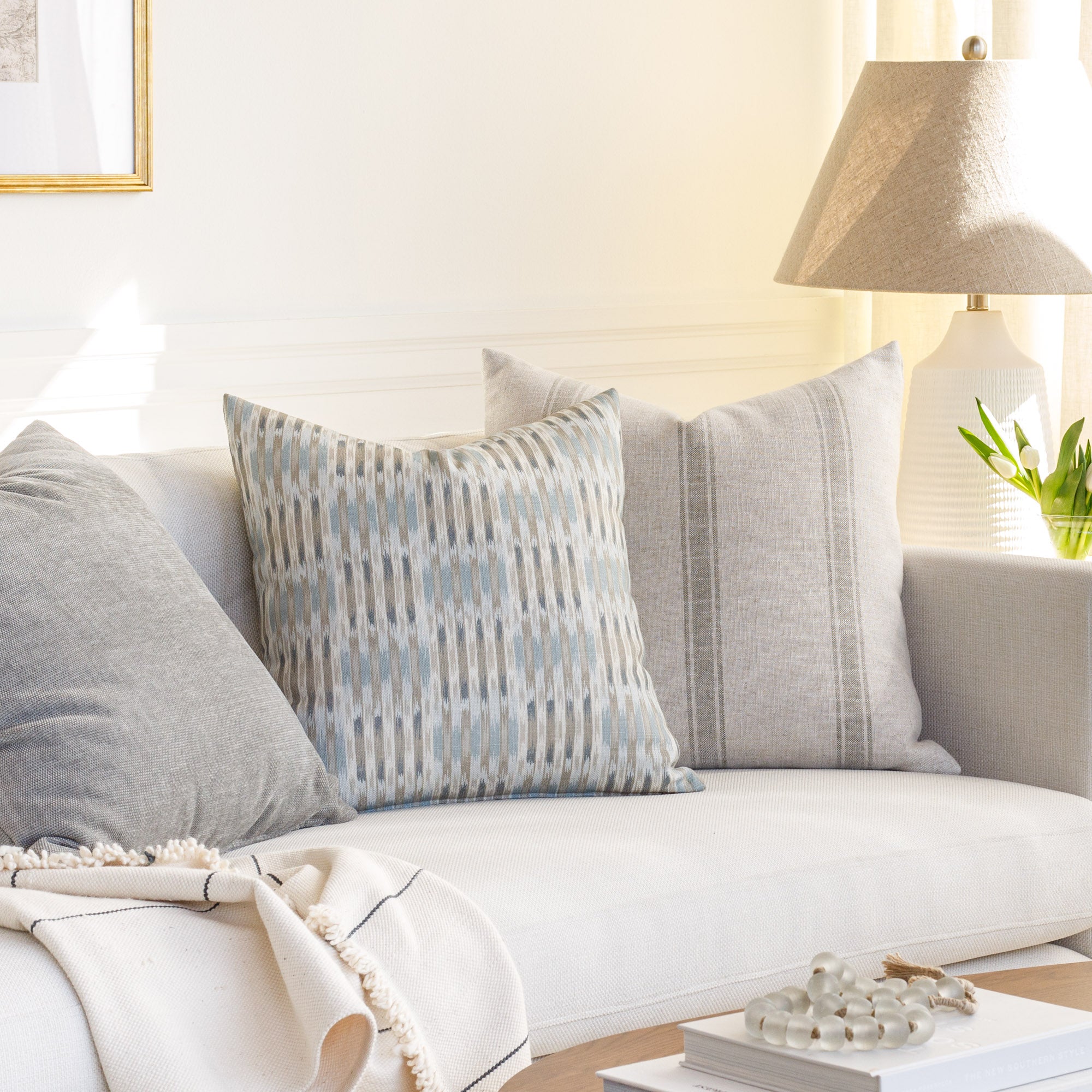 20x20 Decorative Throw Pillow Cover - Soft Seaside Blue Linen Fabric for Couch, Bed, Sofa - Perfect for Coastal, Beach, and Nautical Home Decor
