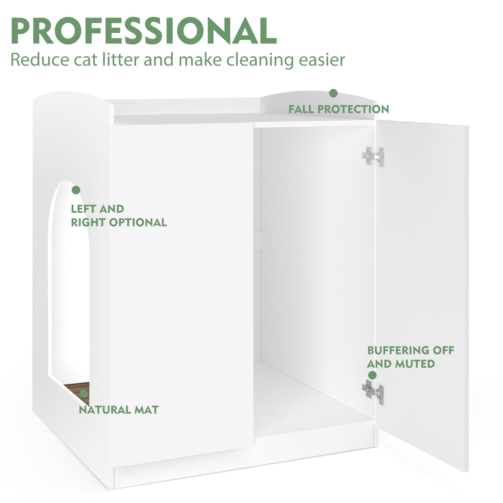 Modern Tall Self-Cleaning Litter Box Enclosure - Hidden Cat Litter Box Furniture for Large Automatic Litter Boxes, White - Perfect for Small Spaces & Multi-Cat Homes