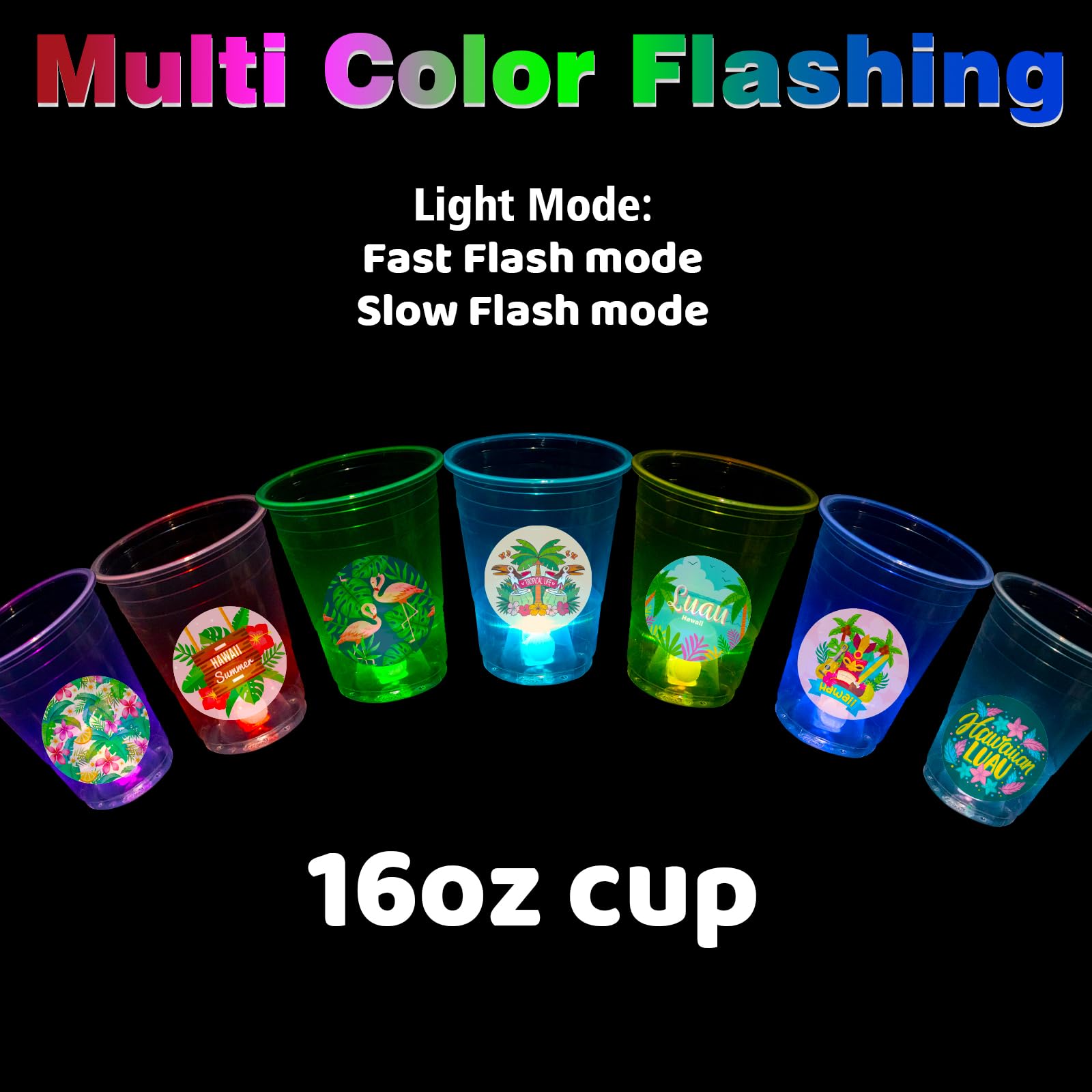 25 Glow in the Dark Plastic Tiki Party Cups - 16oz Hawaiian Luau Cups for Tropical Themed Parties, Birthday Decorations & Moana Celebrations - Perfect for Beach Parties, Poolside Gatherings & Summer Events