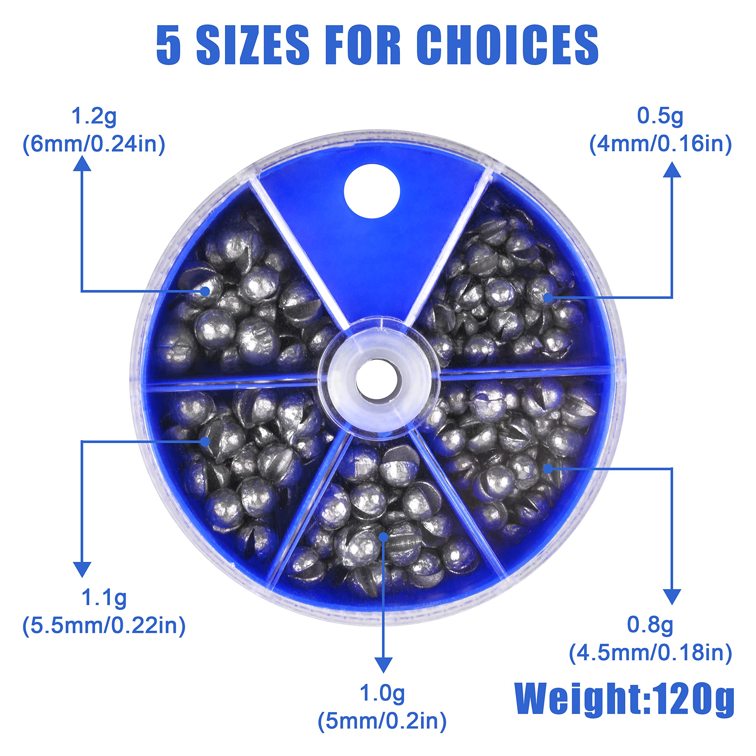 Split Shot Fishing Weights Kit - 4.23oz/Box Round Removable Fishing Sinkers with 7 Sizes for Bass, Trout & Panfish - Perfect for Freshwater & Saltwater Fishing Gear Tackle