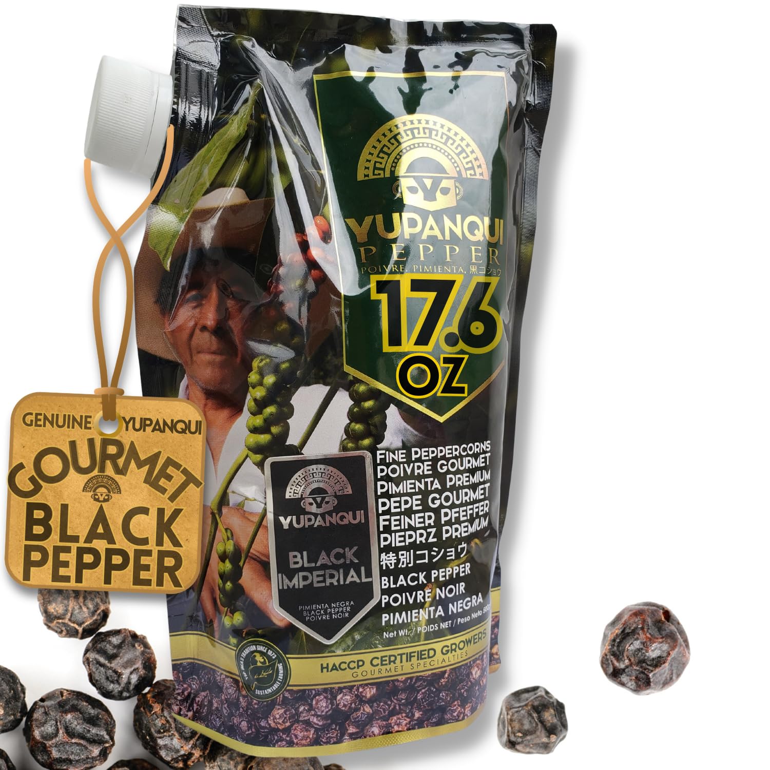 Premium YUPANQUI Organic Whole Black Peppercorns 17.6oz - Award-Winning Gourmet Pepper for Grinder Refill | Perfect for Steak, Pasta & Home Cooking