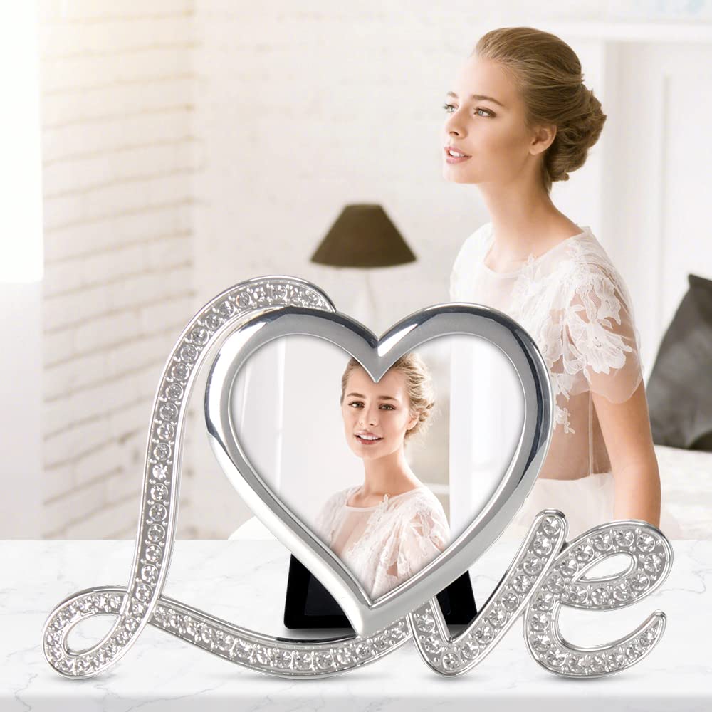 Elegant Silver Heart Photo Frame - 3x3 Inch for Wedding & Valentine's Gifts - Home Decor