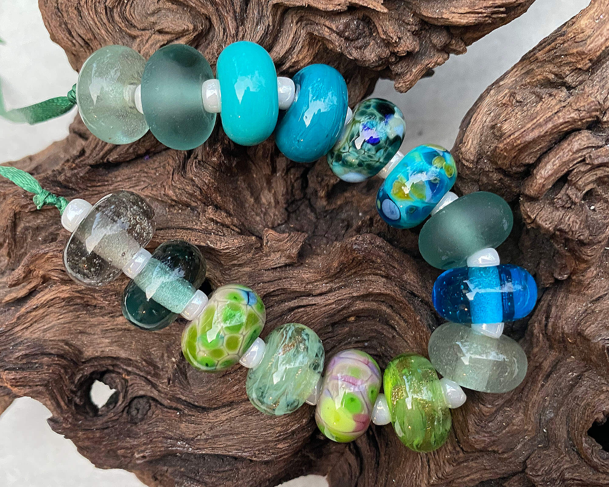 15 Turquoise & Green Mix Lampwork Beads Set for Jewelry Making - Handmade Glass Beads DIY Craft Supplies - Perfect for Necklaces, Bracelets, and Earrings