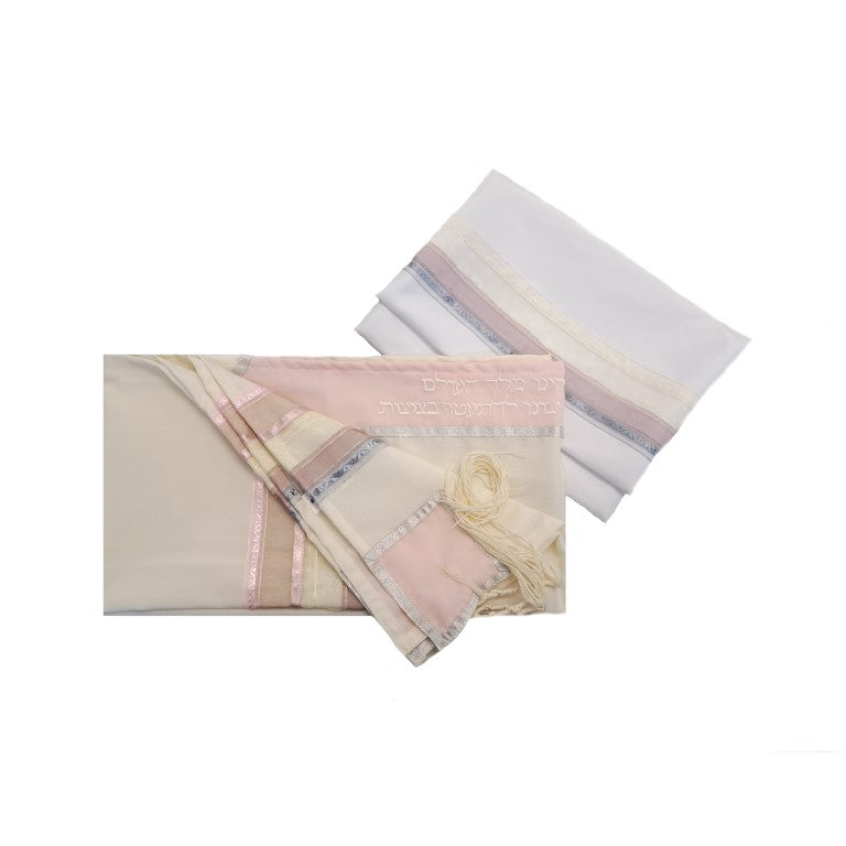 Elegant Cream & Pink Tallit for Women - Feminine Prayer Shawl for Bat Mitzvah, Girls & Women | Perfect for Synagogue Services, Jewish Ceremonies & Special Occasions